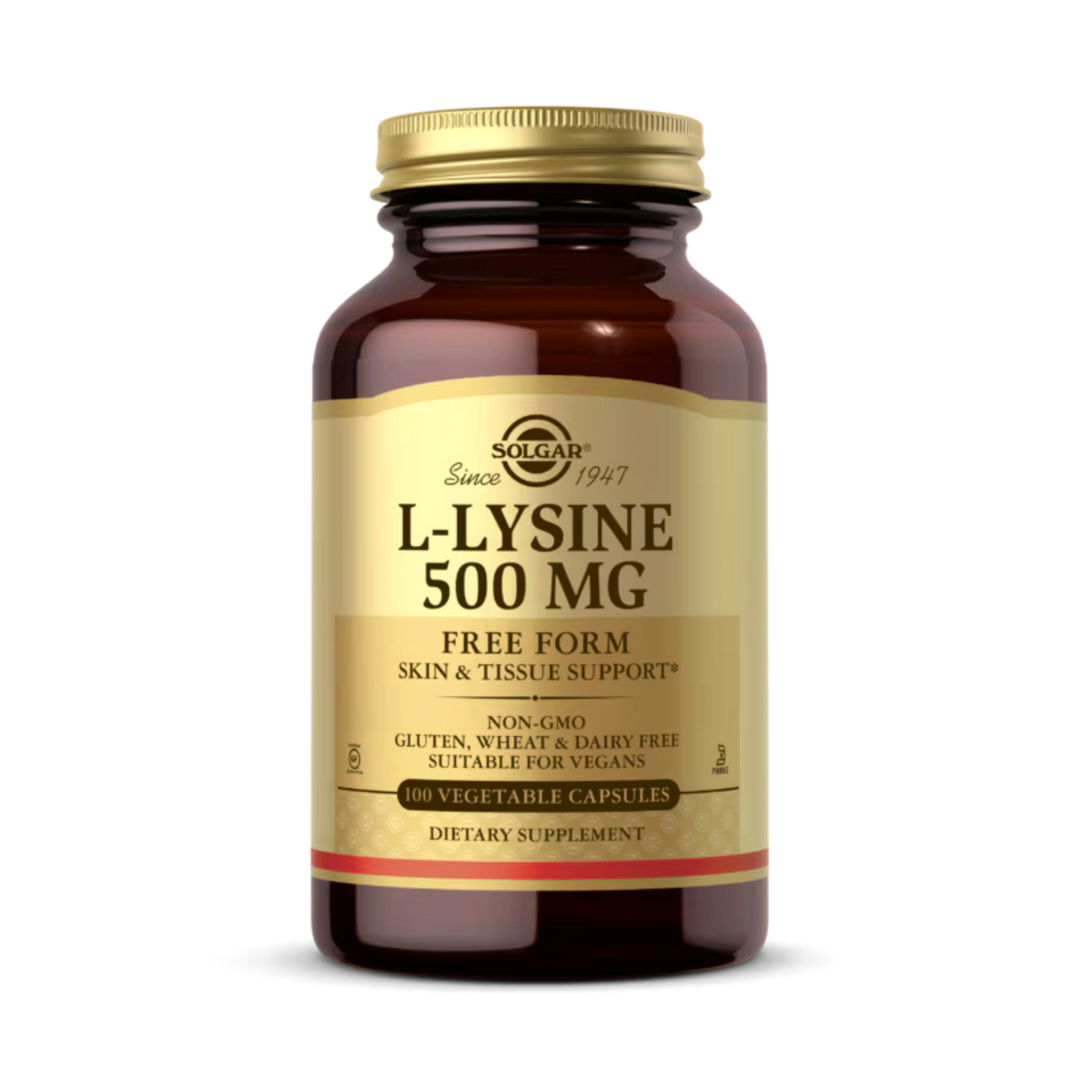 Solgar, L-Lysine, Free Form, 500 Mg, 100 Vegetable Capsules