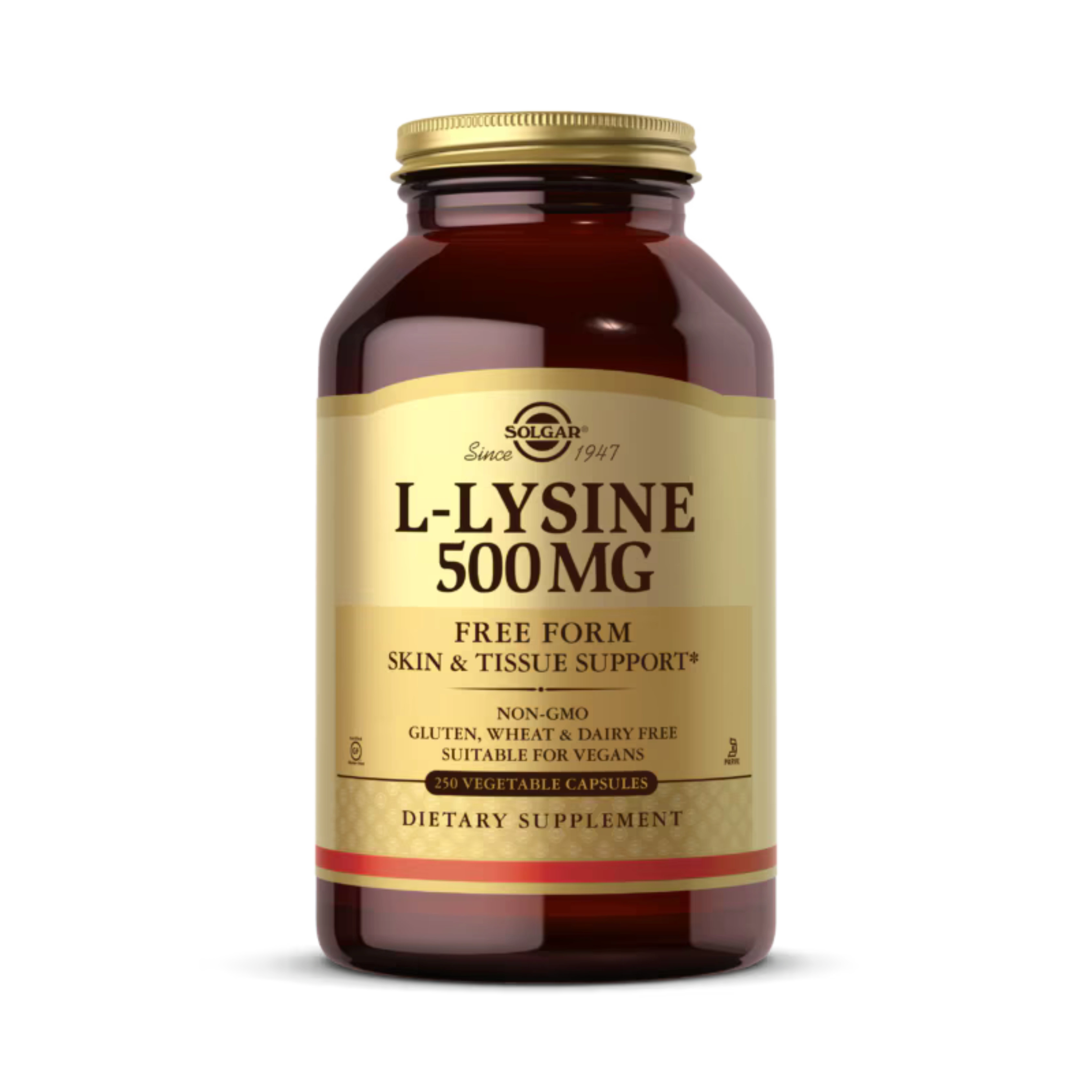 Solgar, L-Lysine, Free Form, 500 Mg, 250 Vegetable Capsules