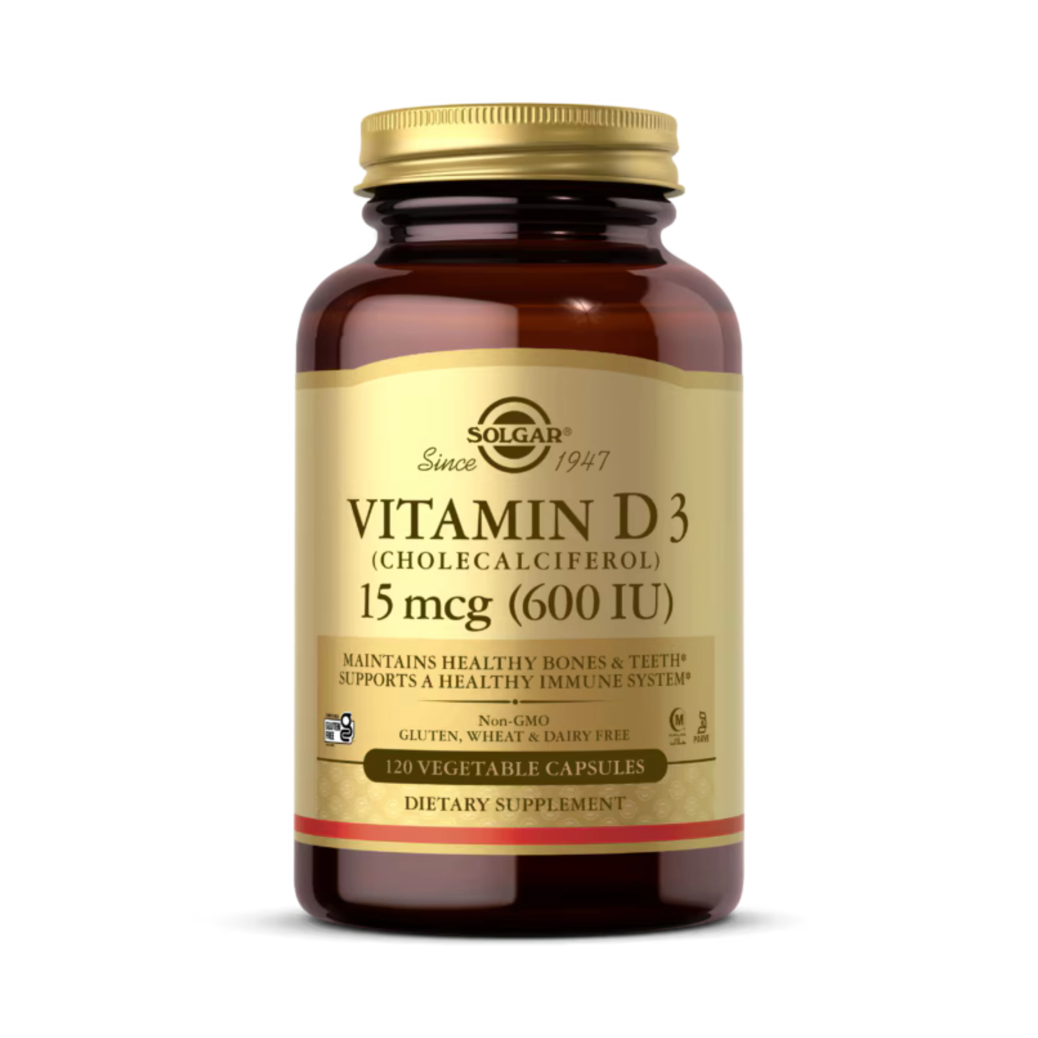 Solgar, Vitamin D3 (Cholecalciferol), 15 Mcg (600 IU), 120 Vegetable Capsules