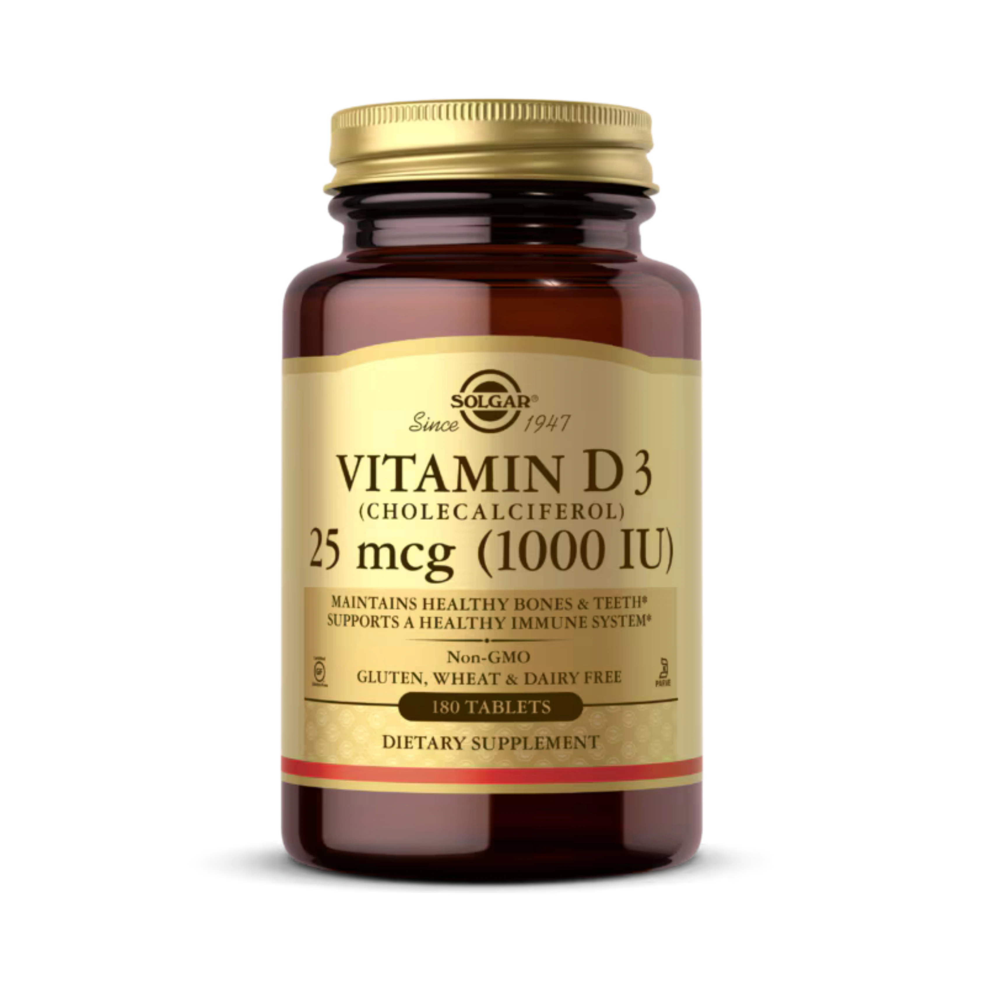 Solgar, Vitamin D3 (Cholecalciferol) 25 Mcg (1000 IU), 180 Tablets