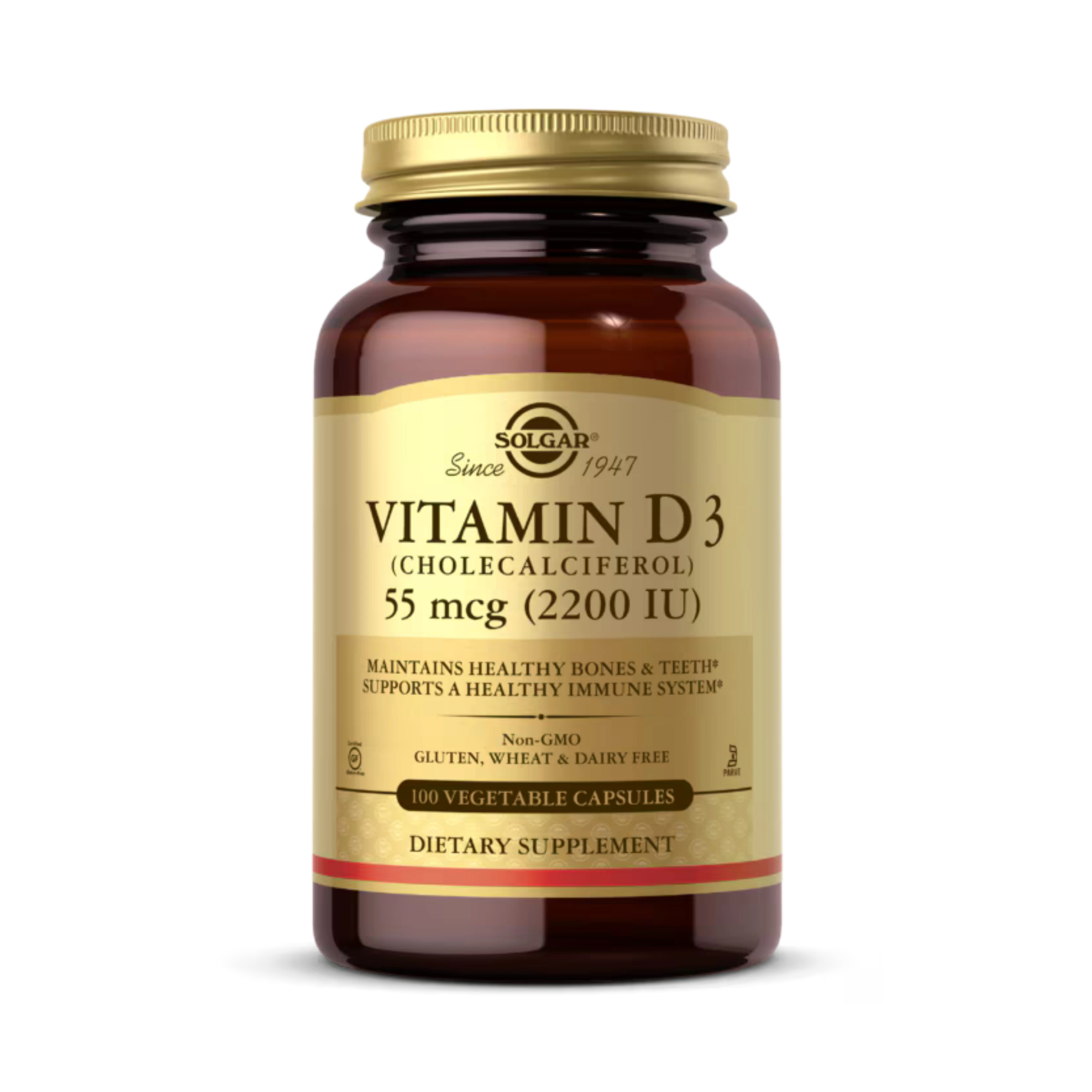 Solgar, Vitamin D3 (Cholecalciferol), 55 Mcg (2,200 IU), 100 Vegetable Capsules