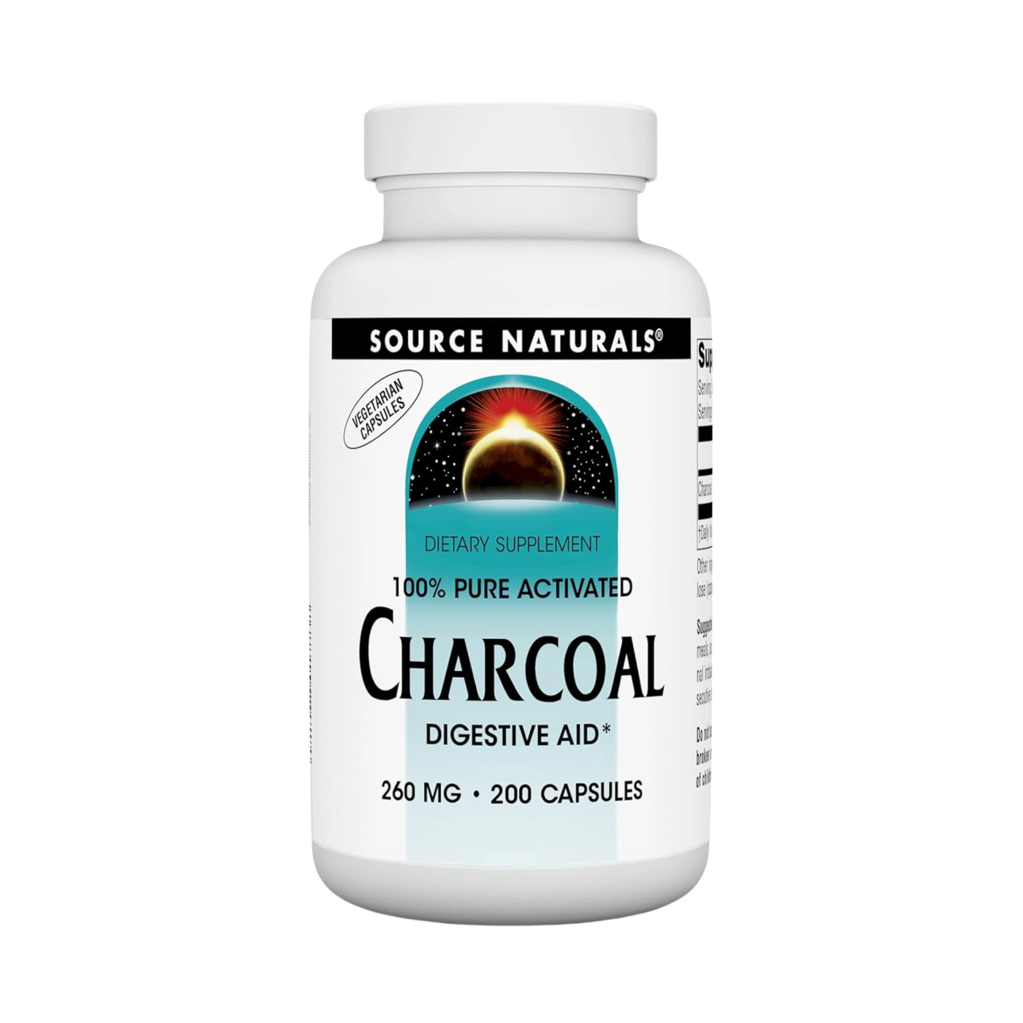 Source Naturals 100% Pure Activated Charcoal 260 Mg, 200 Capsules
