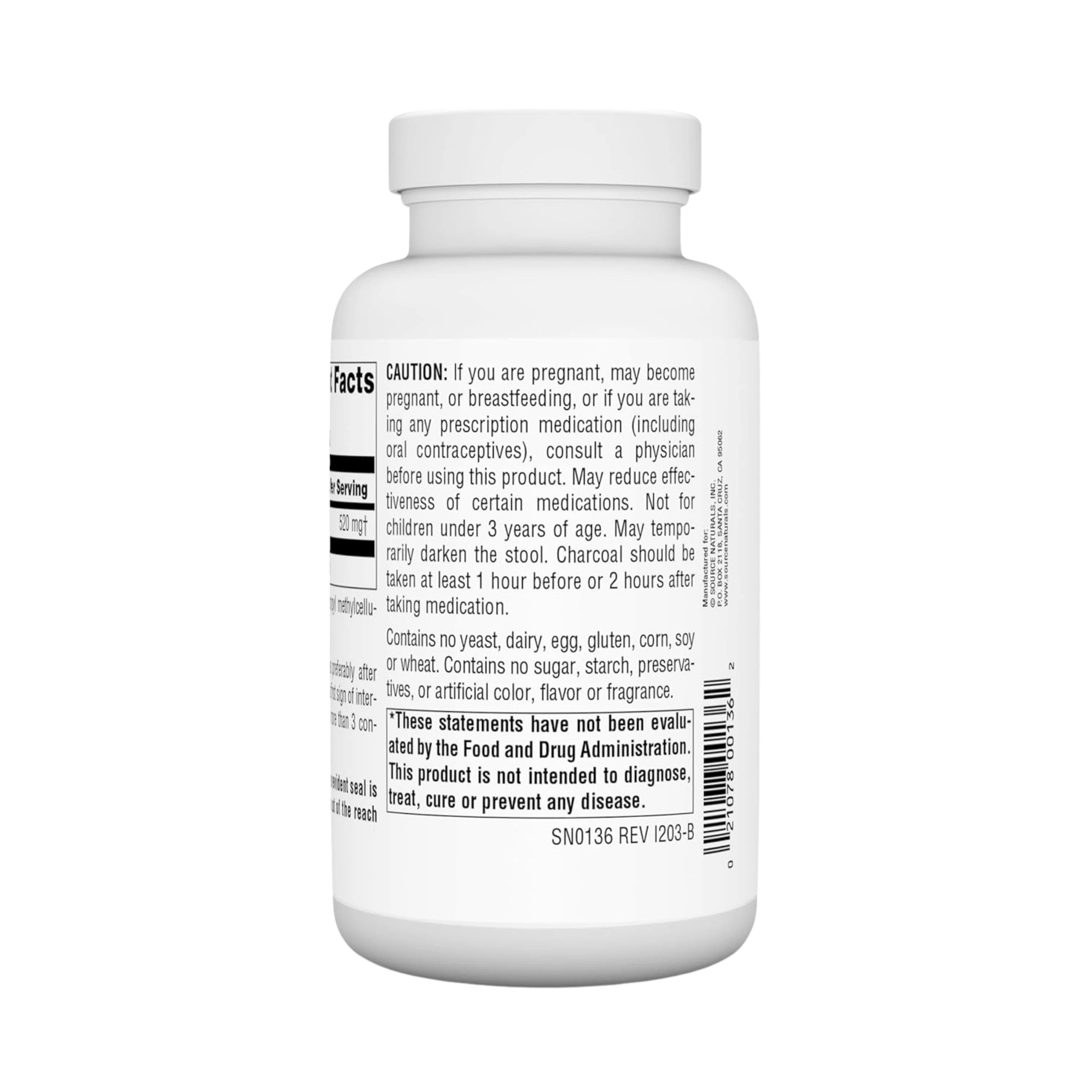 Source Naturals 100% Pure Activated Charcoal 260 Mg, 200 Capsules