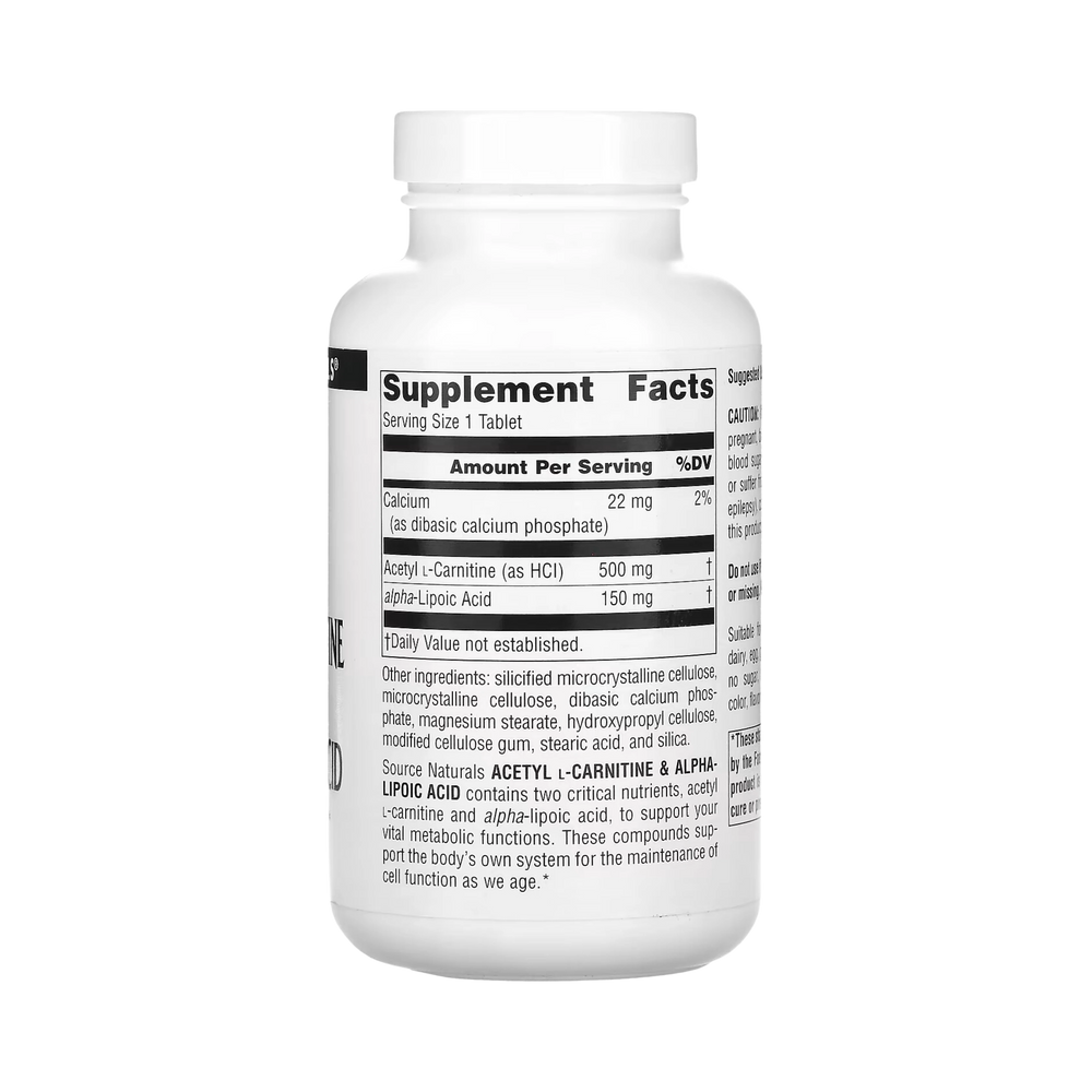 Source Naturals, Acetyl L-Carnitine & Alpha-Lipoic Acid, 650 Mg, 120 Tabs