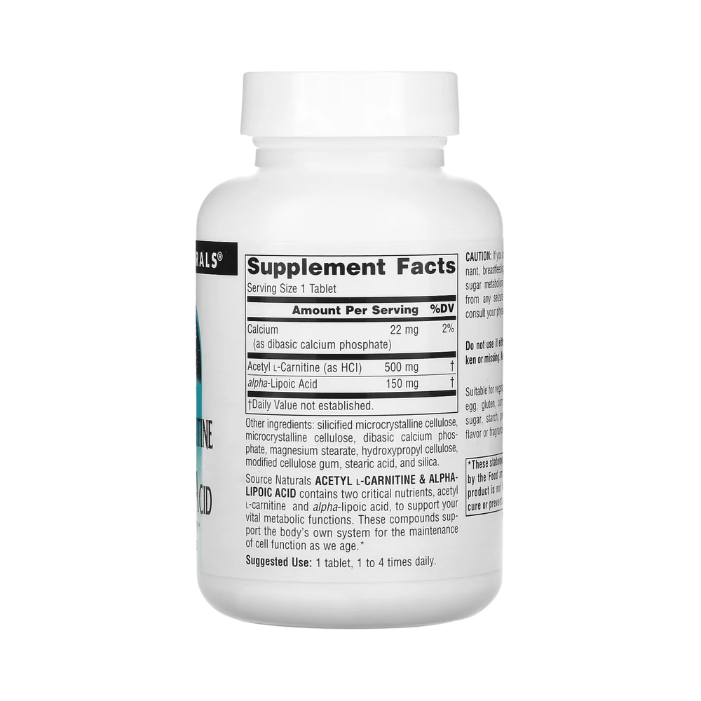 Source Naturals, Acetyl L-Carnitine & Alpha-Lipoic Acid, 650 Mg, 60 Tabs