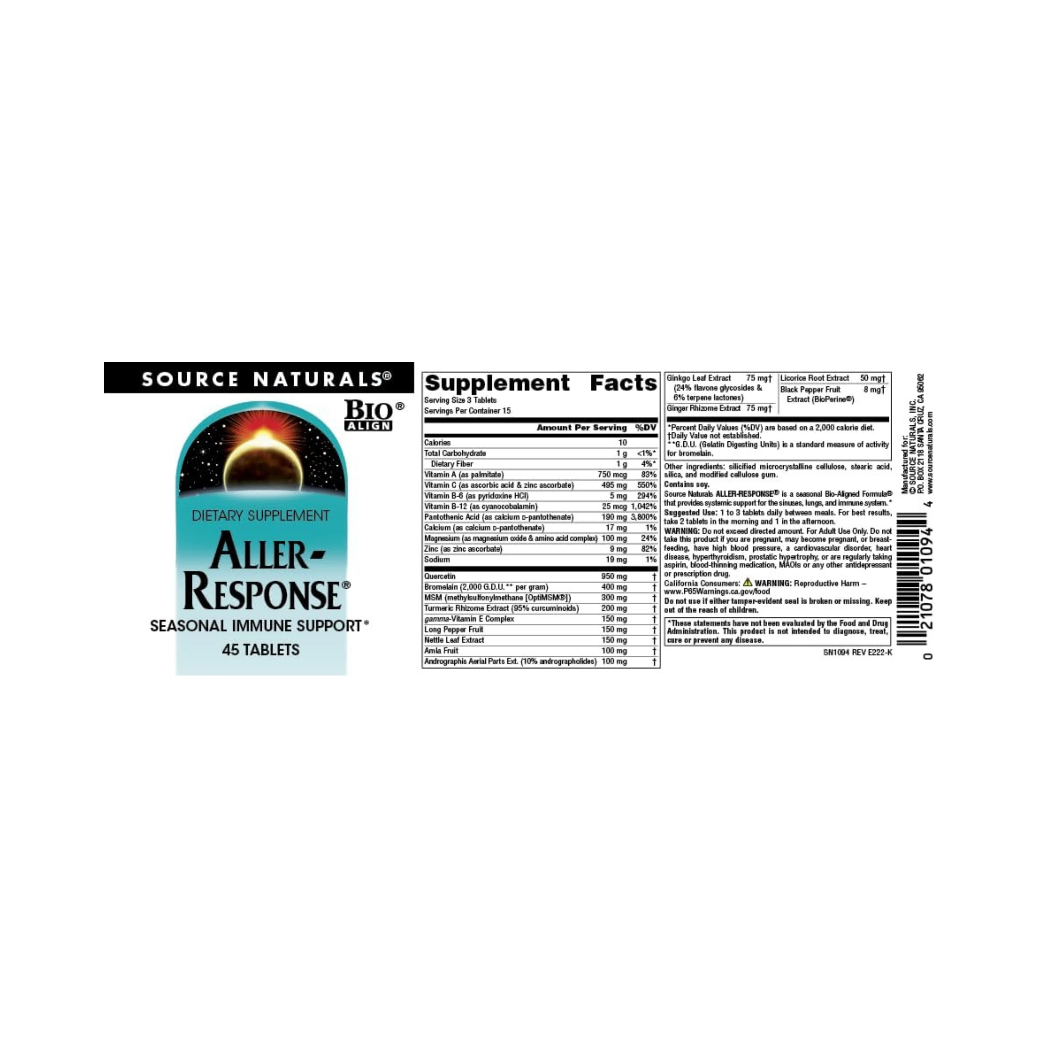 Source Naturals, Aller-Response, 45 Tablets