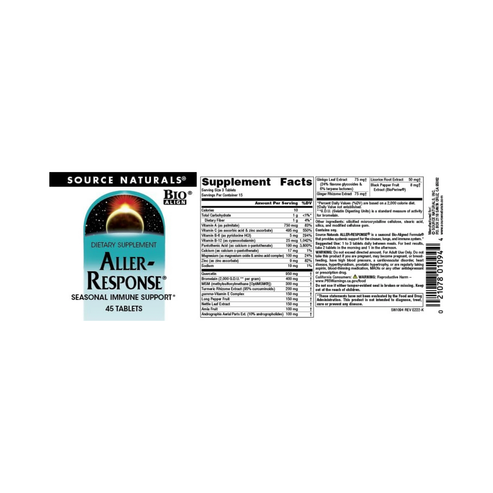 Source Naturals, Aller-Response, 45 Tablets