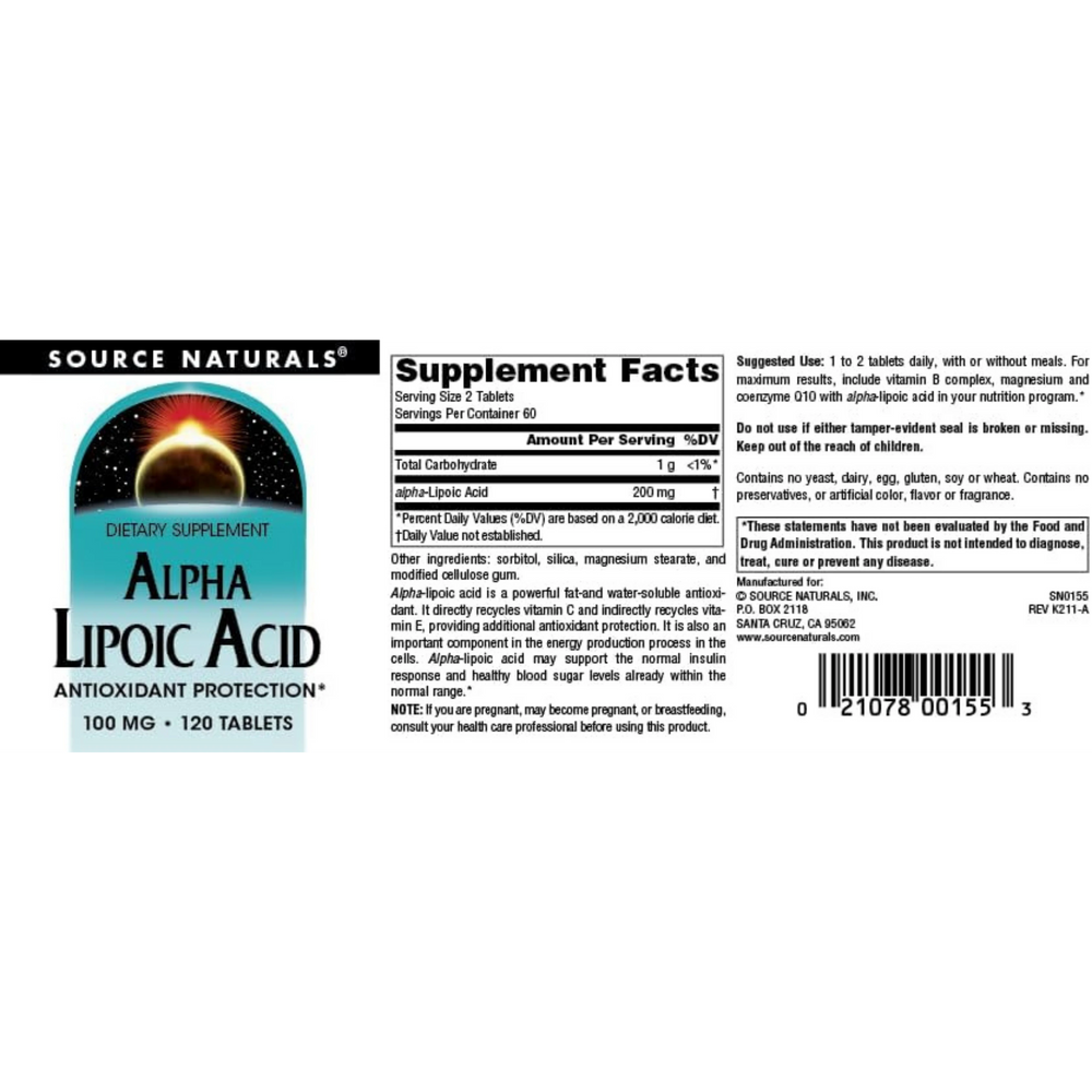 Source Naturals, Alpha Lipoic Acid, 100 Mg, 120 Tablets