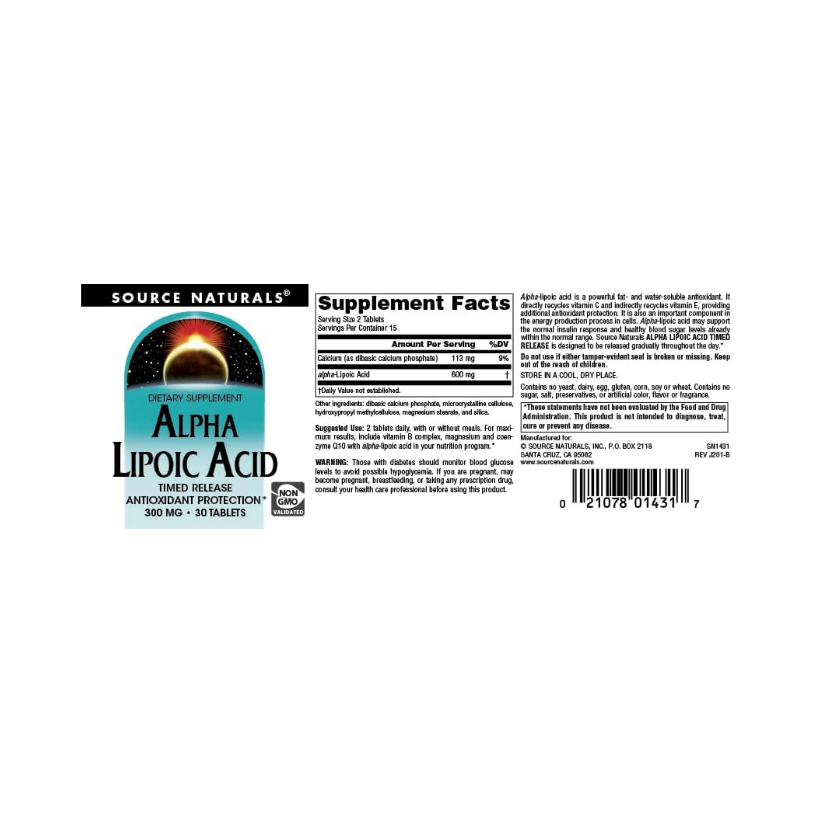 Source Naturals, Alpha Lipoic Acid, 300 Mg, 30 Time Release Tablets