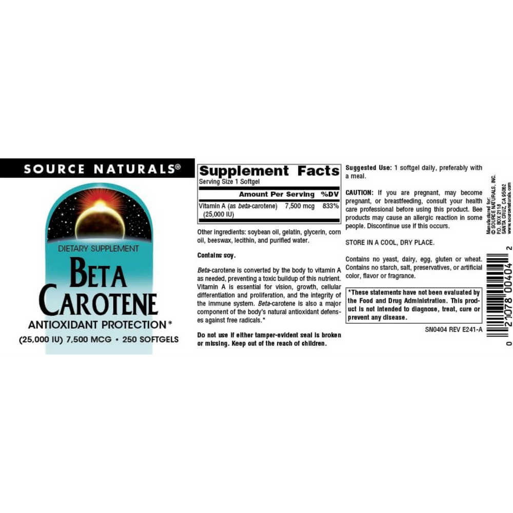 Source Naturals, Beta Carotene, 25000 IU, 250 Softgels