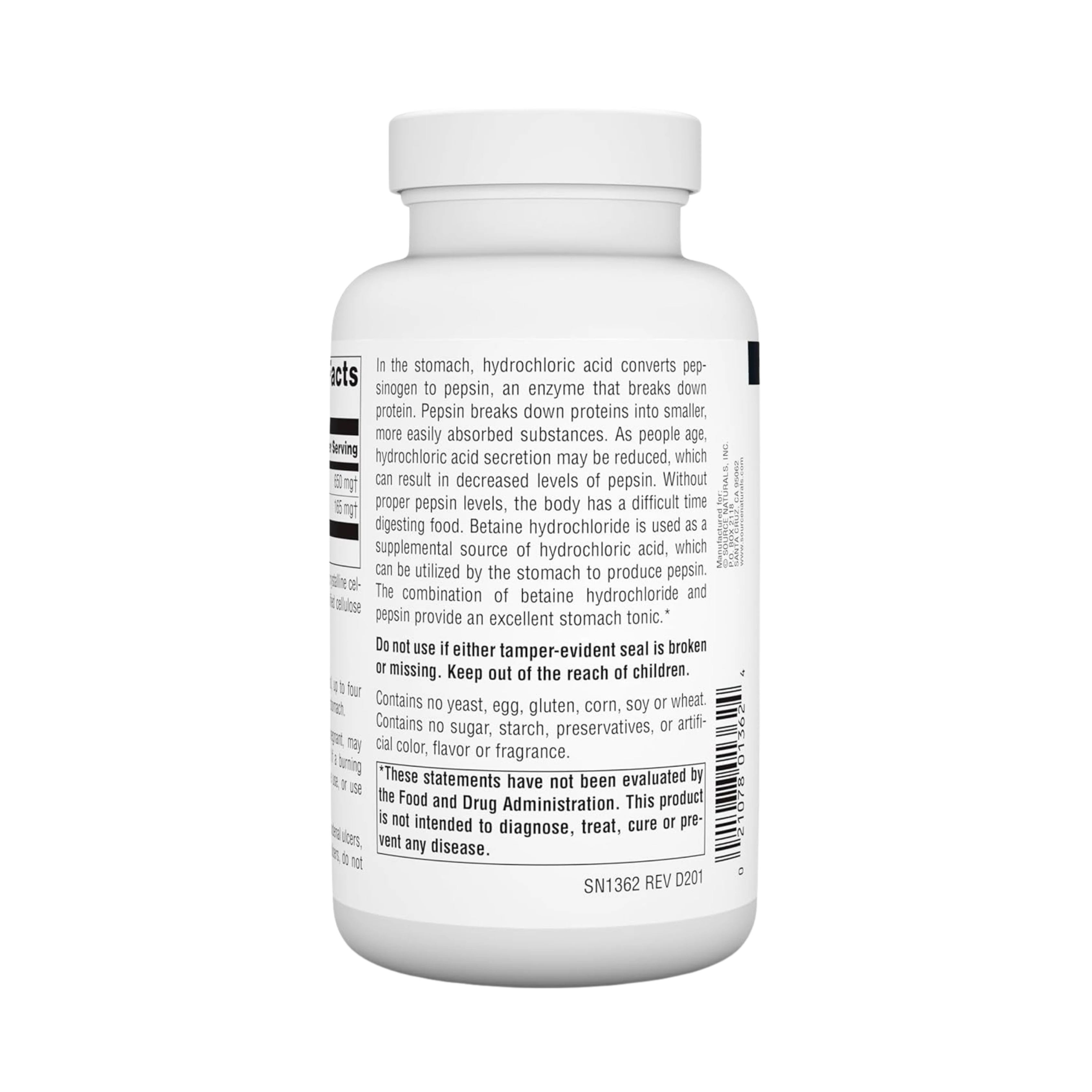 Source Naturals, Betaine HCl, 650 Mg, 180 Tablets