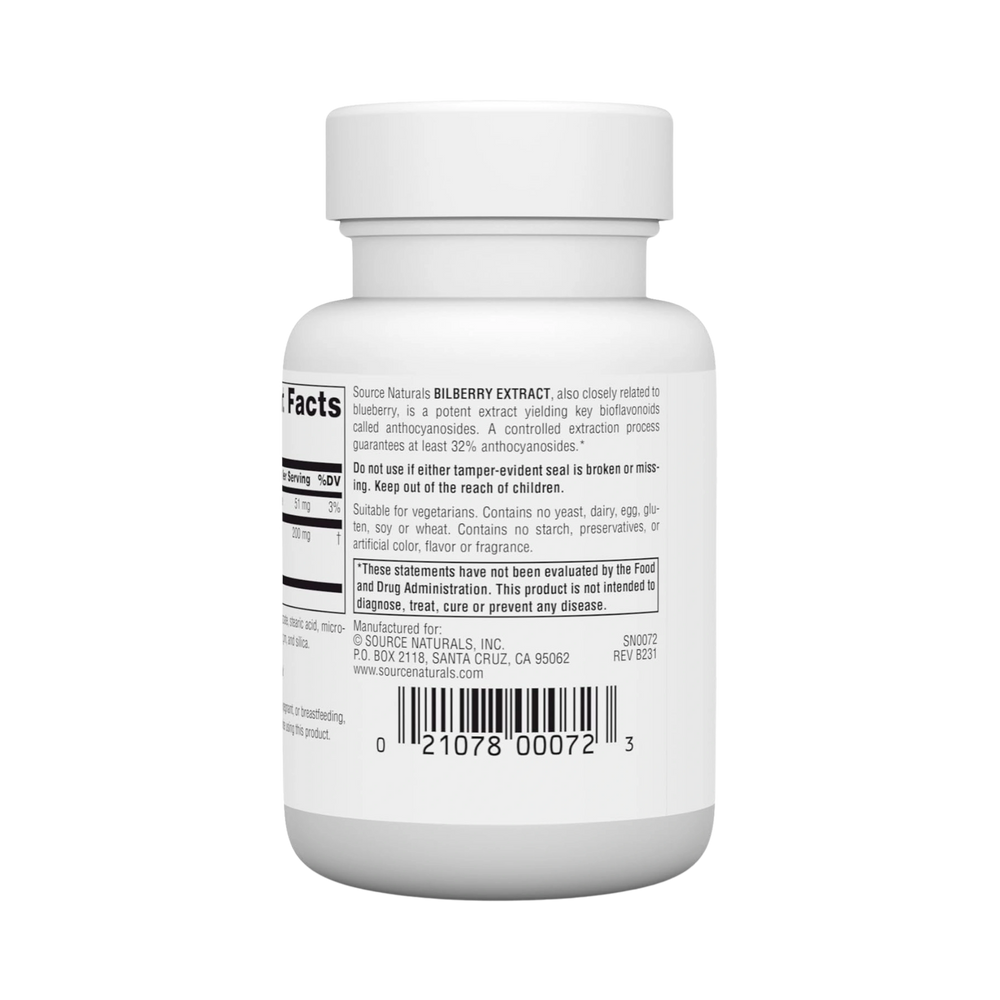 Source Naturals, Bilberry Extract, 100 Mg, 30 Tablets