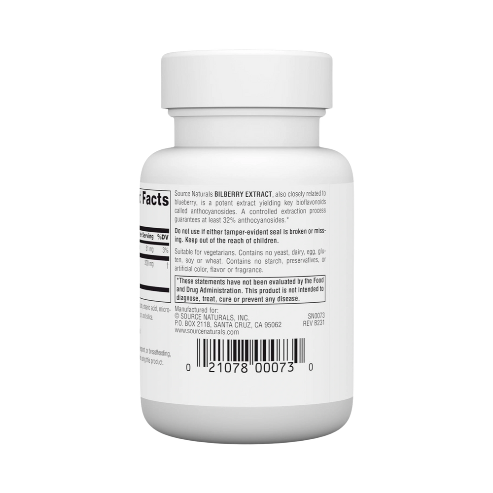 Source Naturals, Bilberry Extract, 100 Mg, 60 Tablets