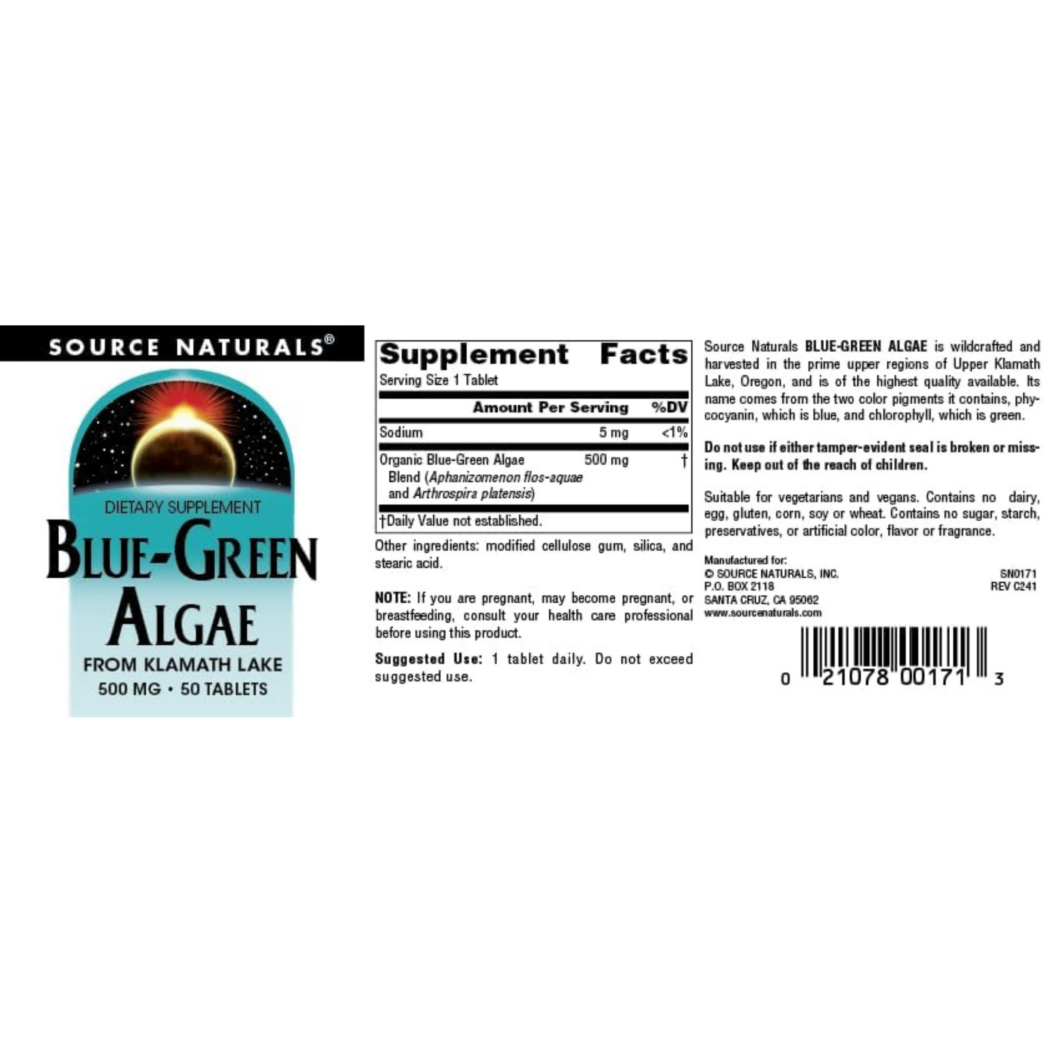 Source Naturals, Blue-Green Algae, 500 Mg, 50 Tablets