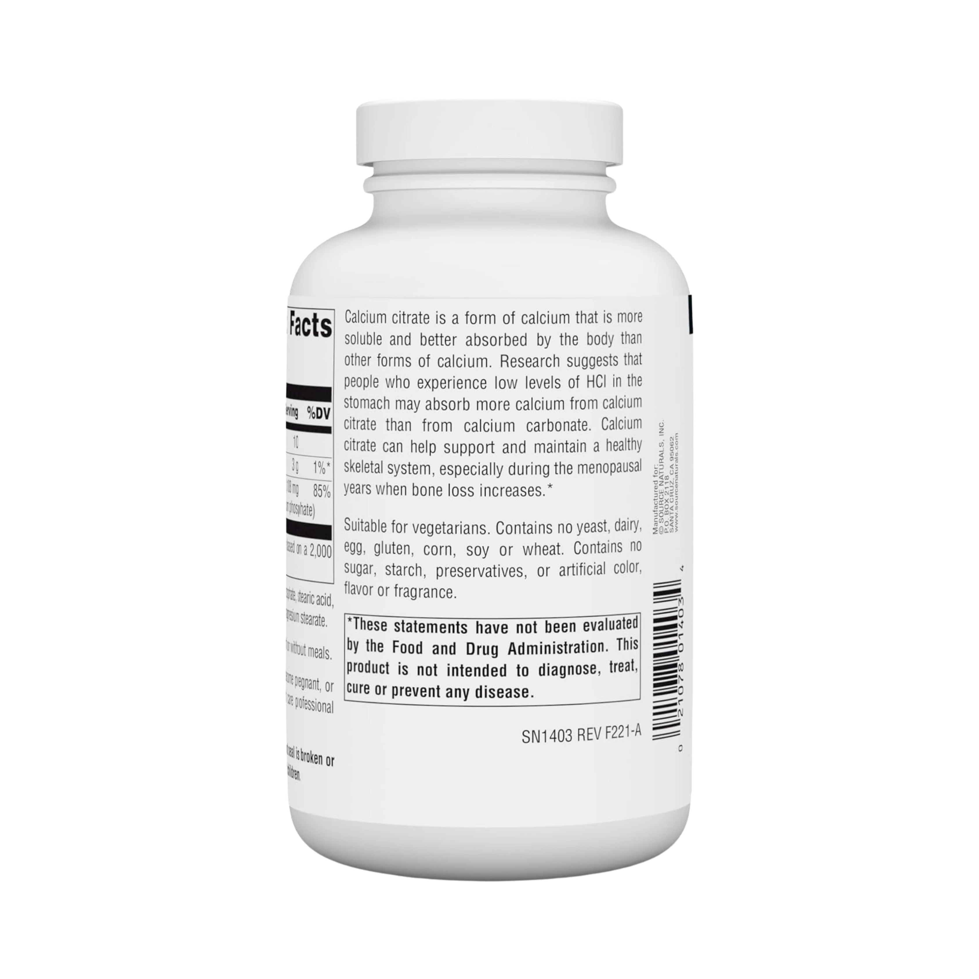 Source Naturals, Calcium Citrate, Table Herbs, 1,000 Mg, 180 Tablets