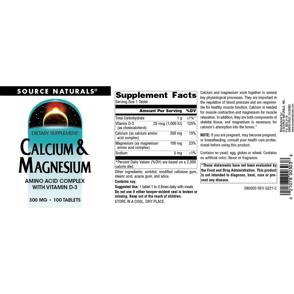 Source Naturals, Calcium &  Magnesium, 100 Tablets