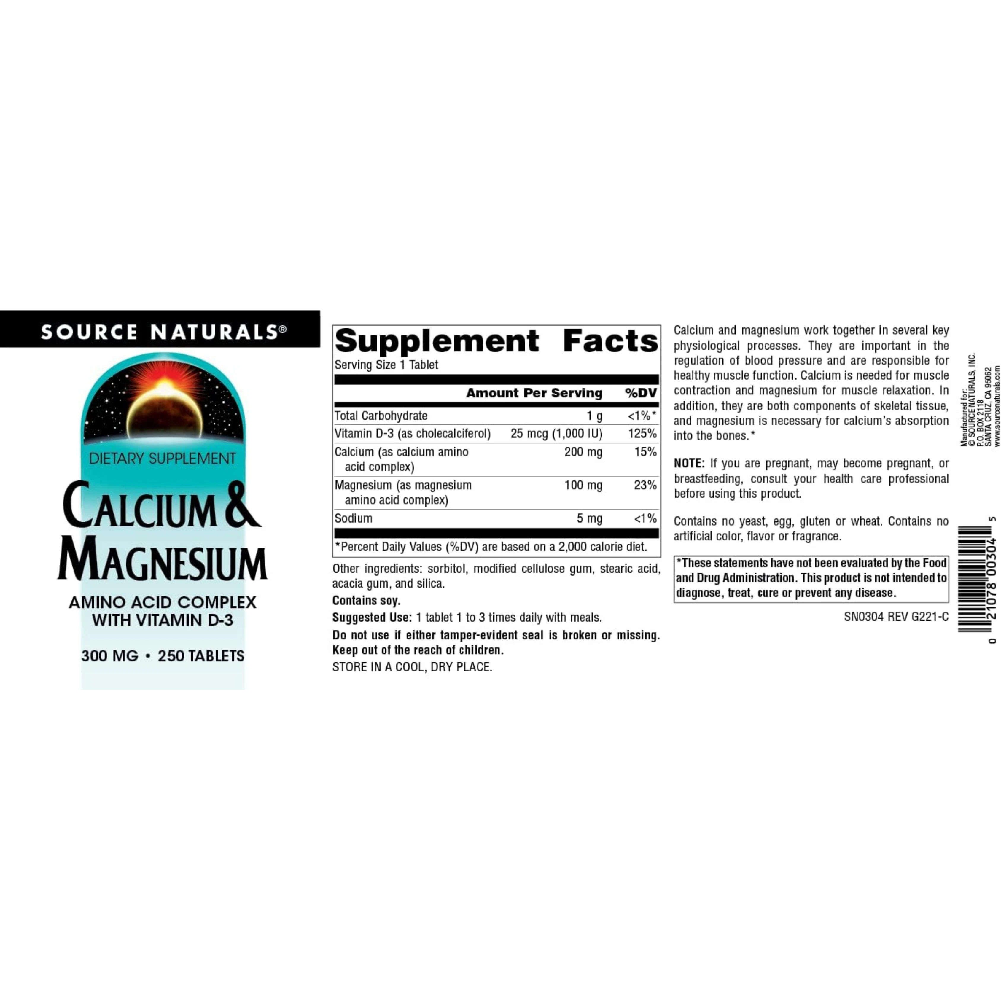 Source Naturals, Calcium &  Magnesium, 250 Tablets