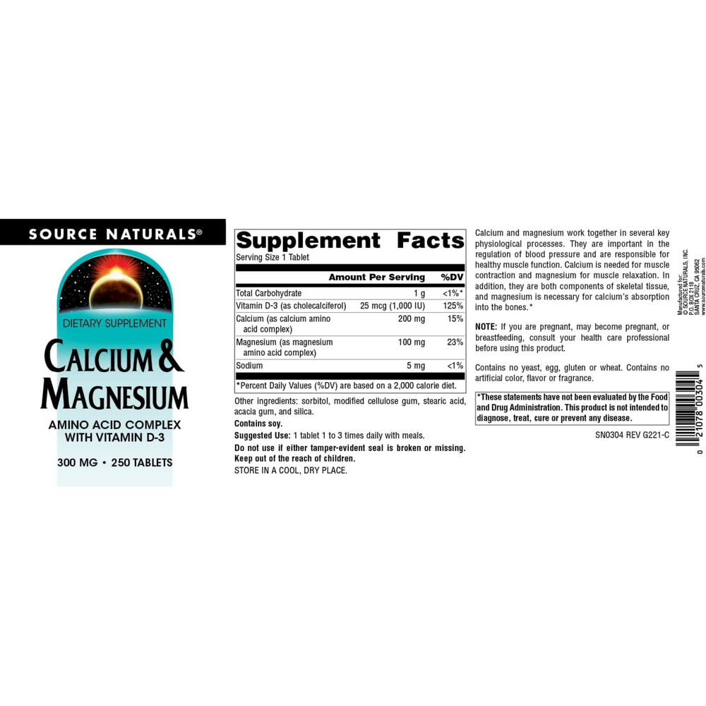 Source Naturals, Calcium &  Magnesium, 250 Tablets