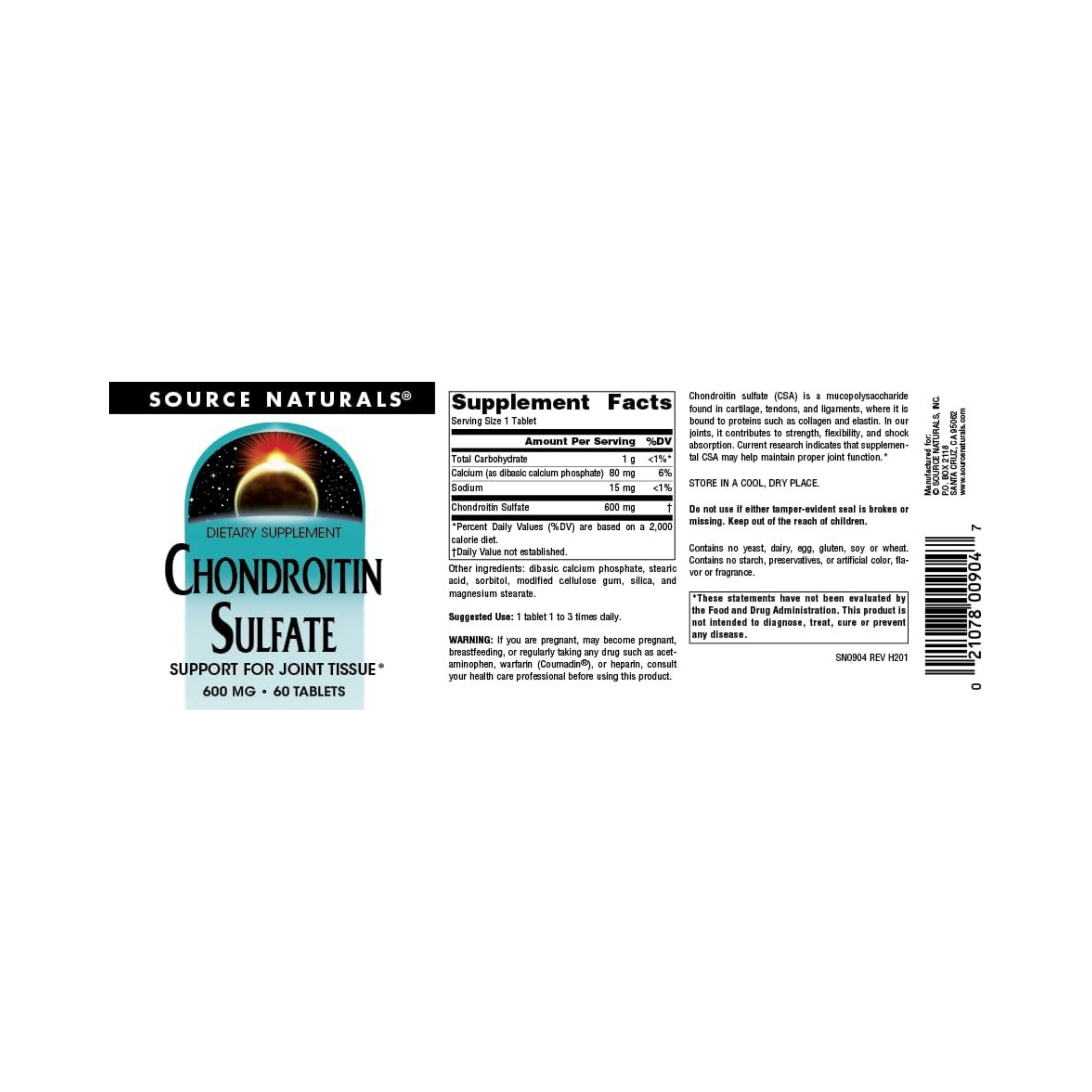 Source Naturals, Chondroitin Sulfate, 600 Mg, 60 Capsules