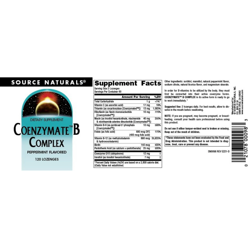 Source Naturals, Coenzymate B Complex, 120 Peppermint Lozenge