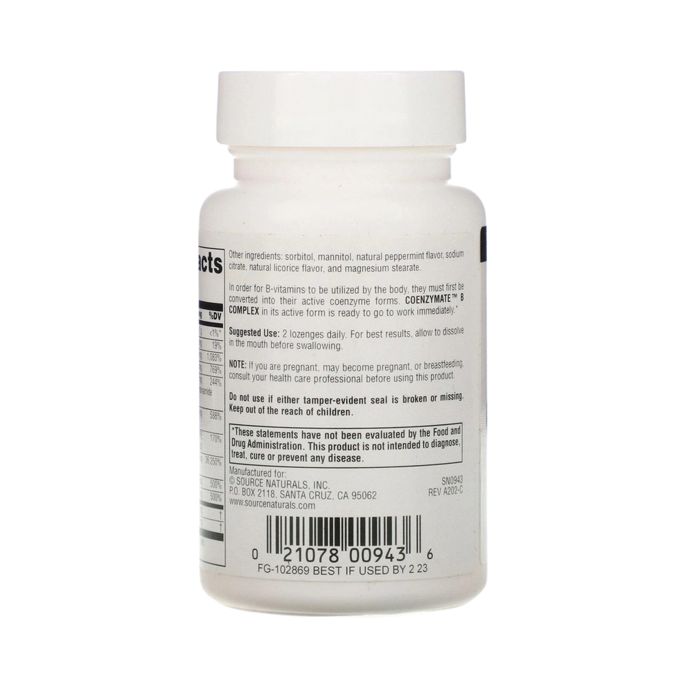 Source Naturals, Coenzymate B Complex, 30 Peppermint Lozenge