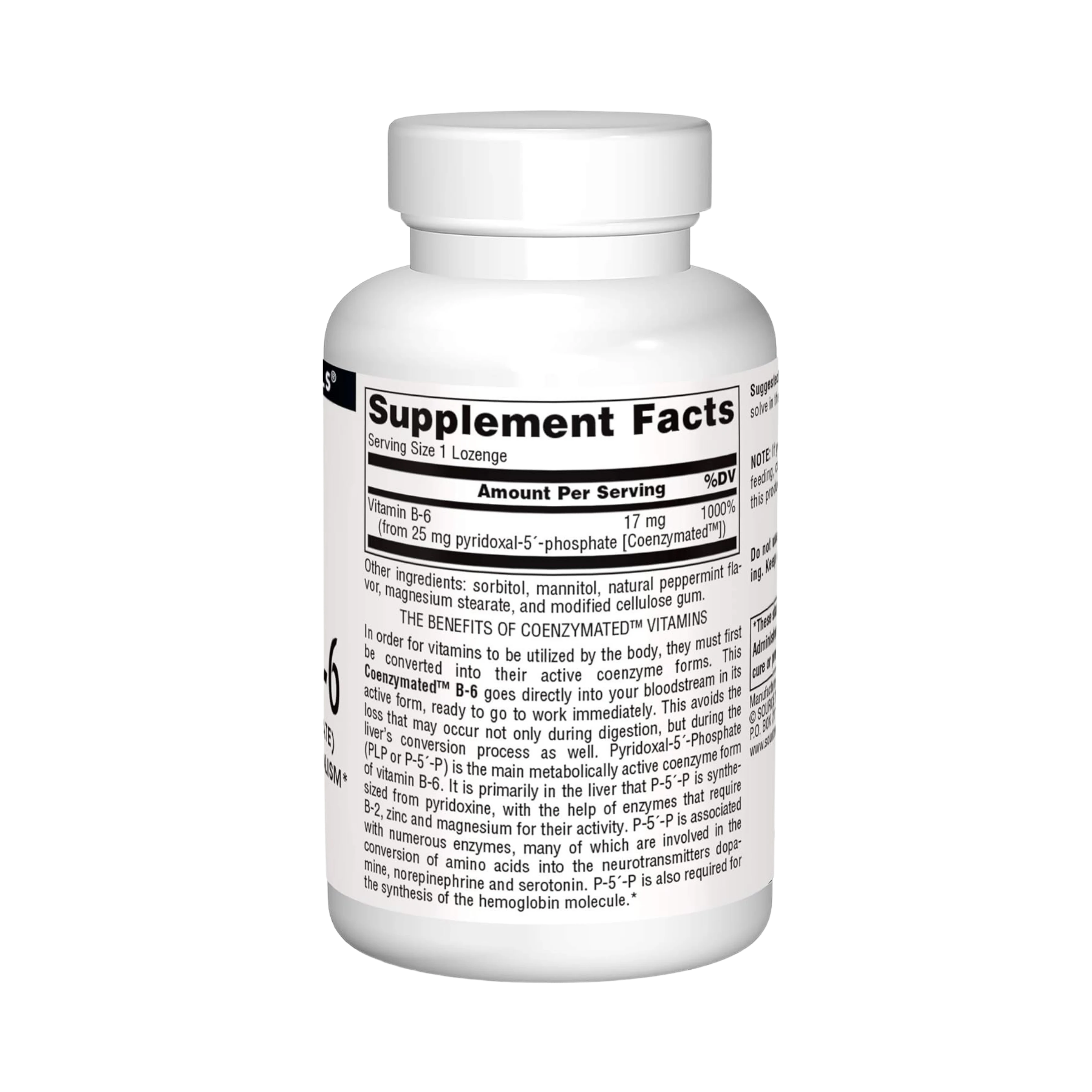Source Naturals, Coenzymated, B-6, 25 Mg, 120 Peppermint Lozenge