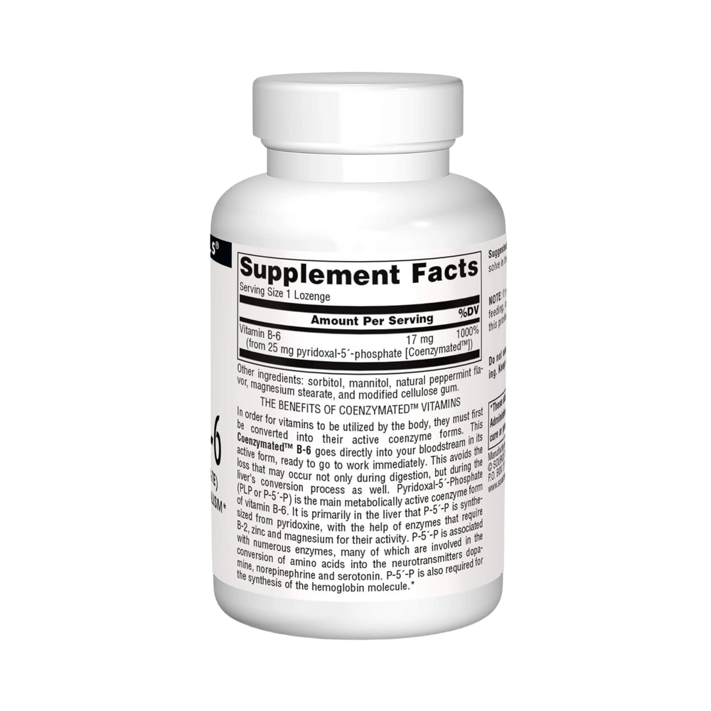 Source Naturals, Coenzymated, B-6, 25 Mg, 120 Peppermint Lozenge