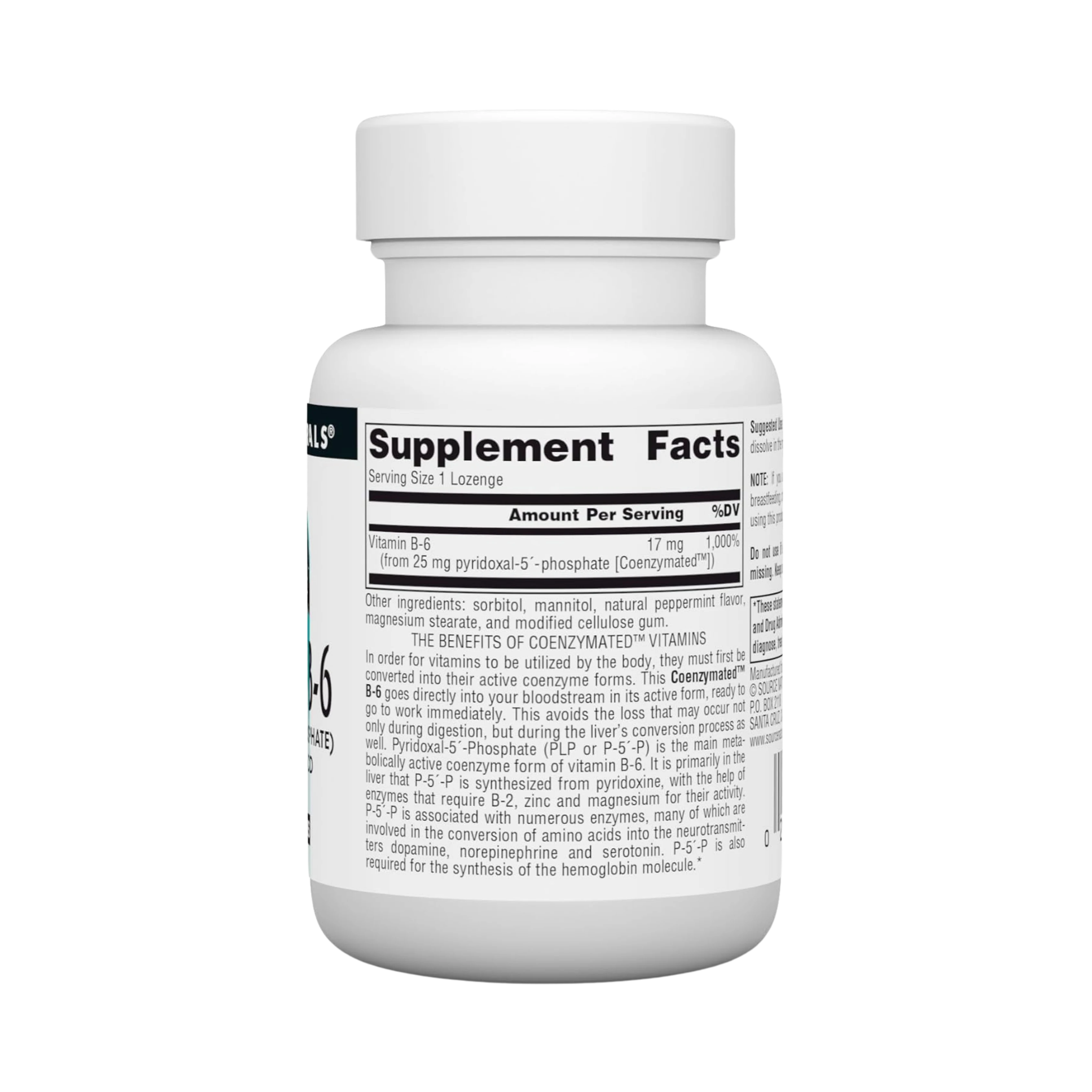 Source Naturals, Coenzymated, B-6, 25 Mg, 60 Peppermint Lozenge
