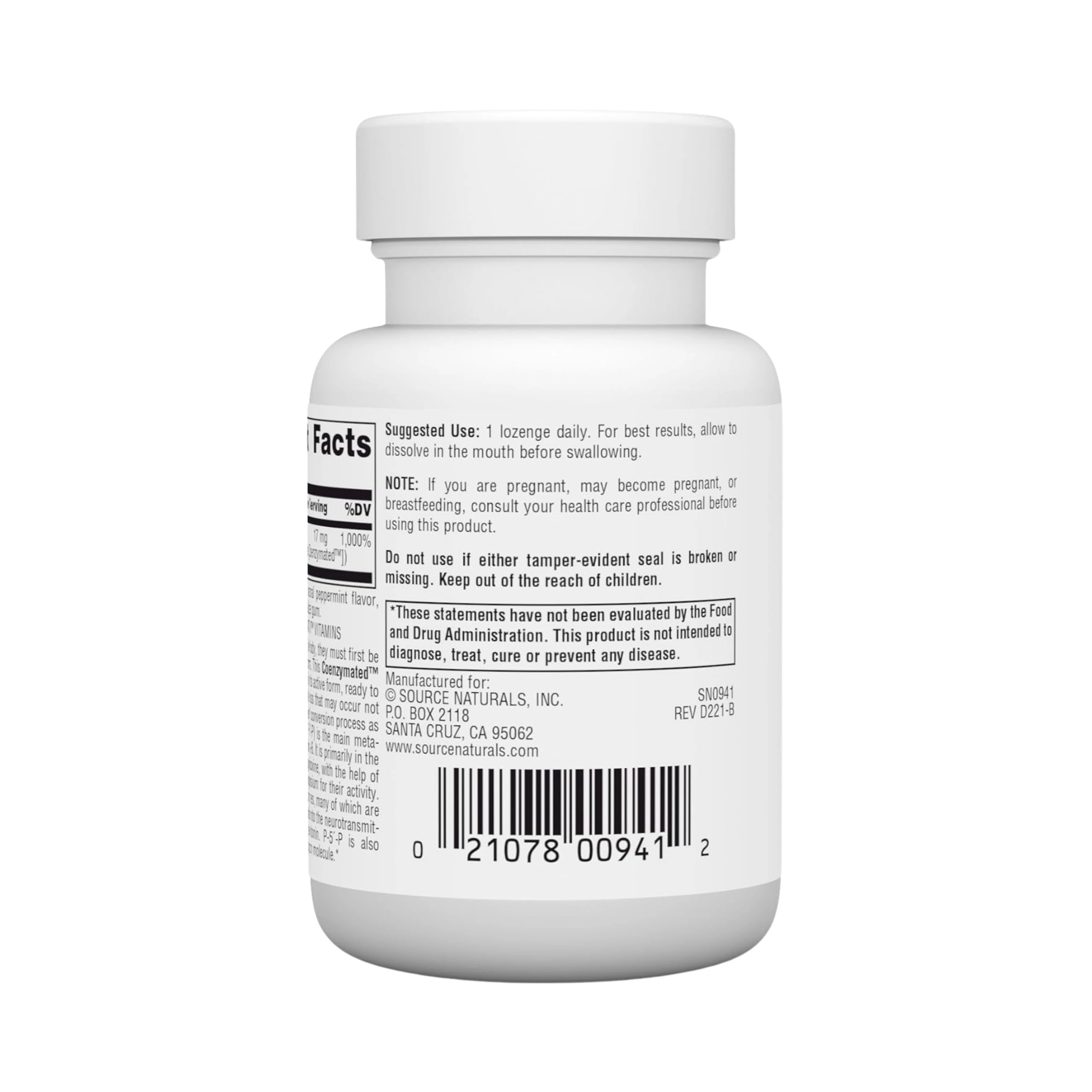Source Naturals, Coenzymated, B-6, 25 Mg, 60 Peppermint Lozenge