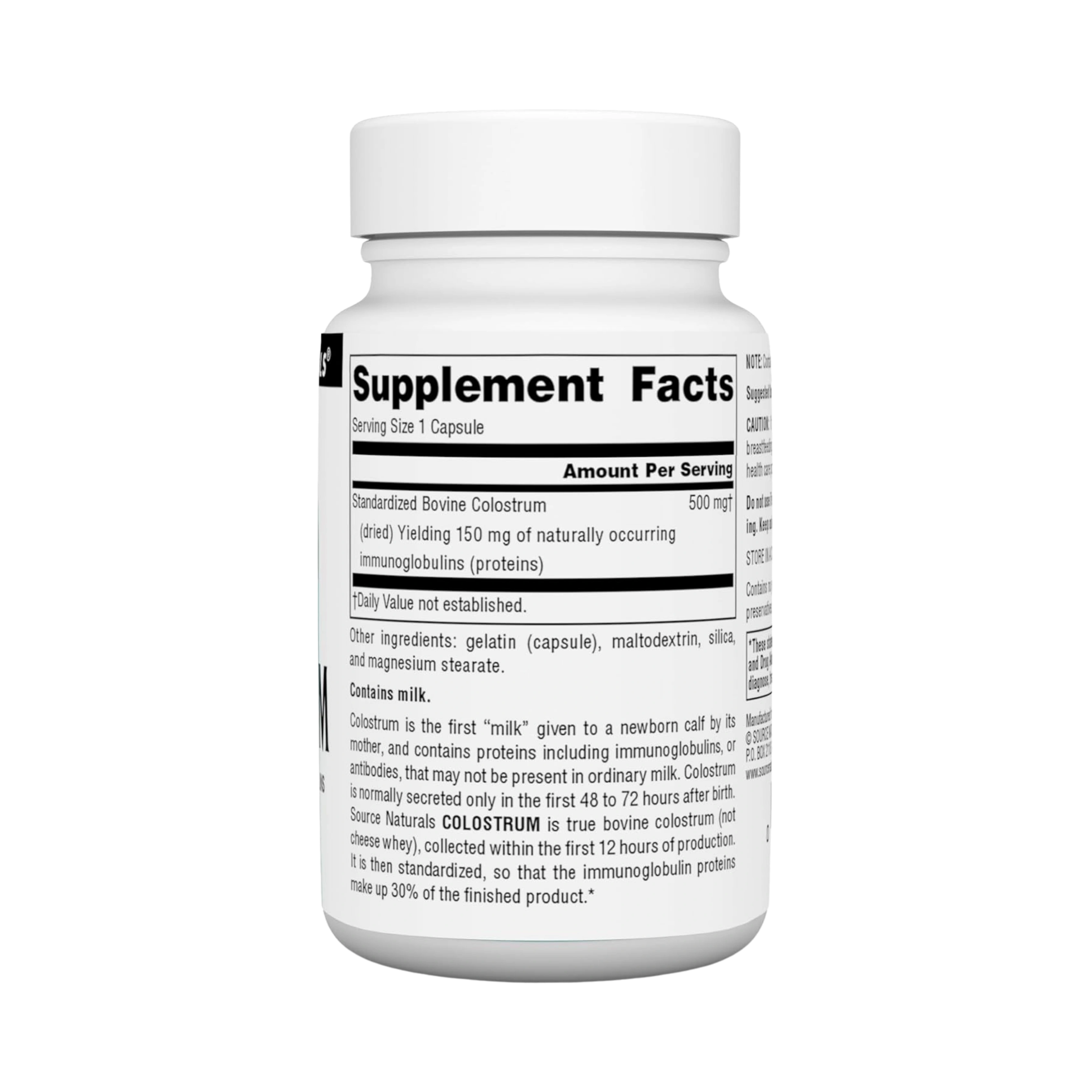 Source Naturals, Colostrum, 500 Mg, 30 Capsules