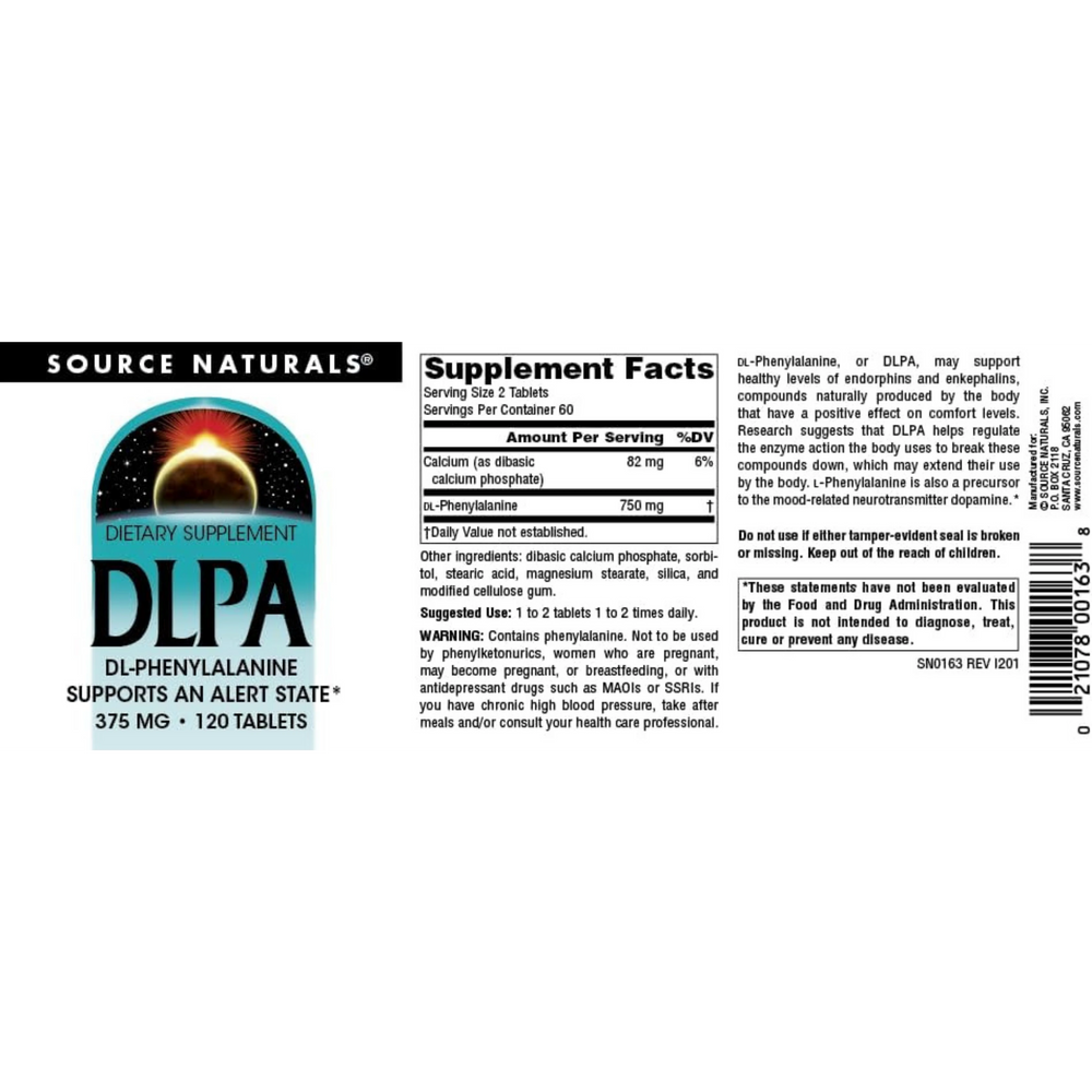 Source Naturals, DLPA, 375 Mg, 120 Tablets