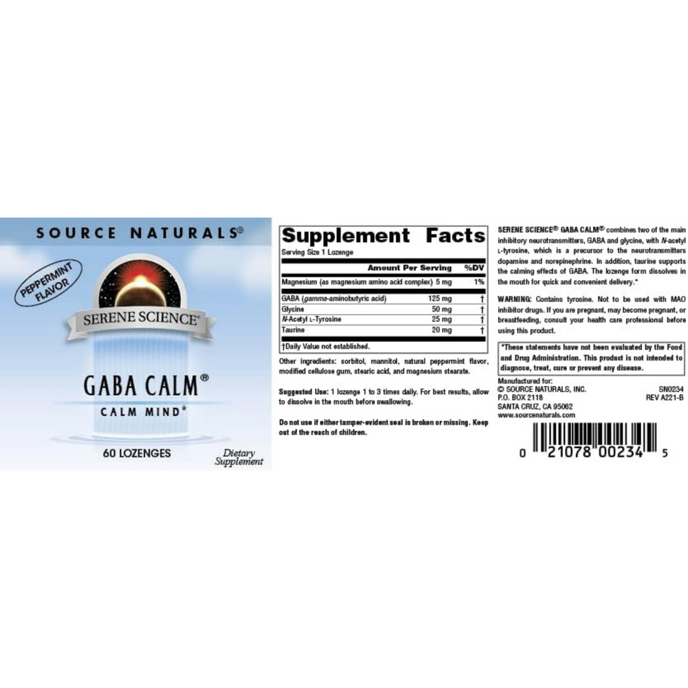 Source Naturals, GABA Calm Peppermint, 60 lozenges