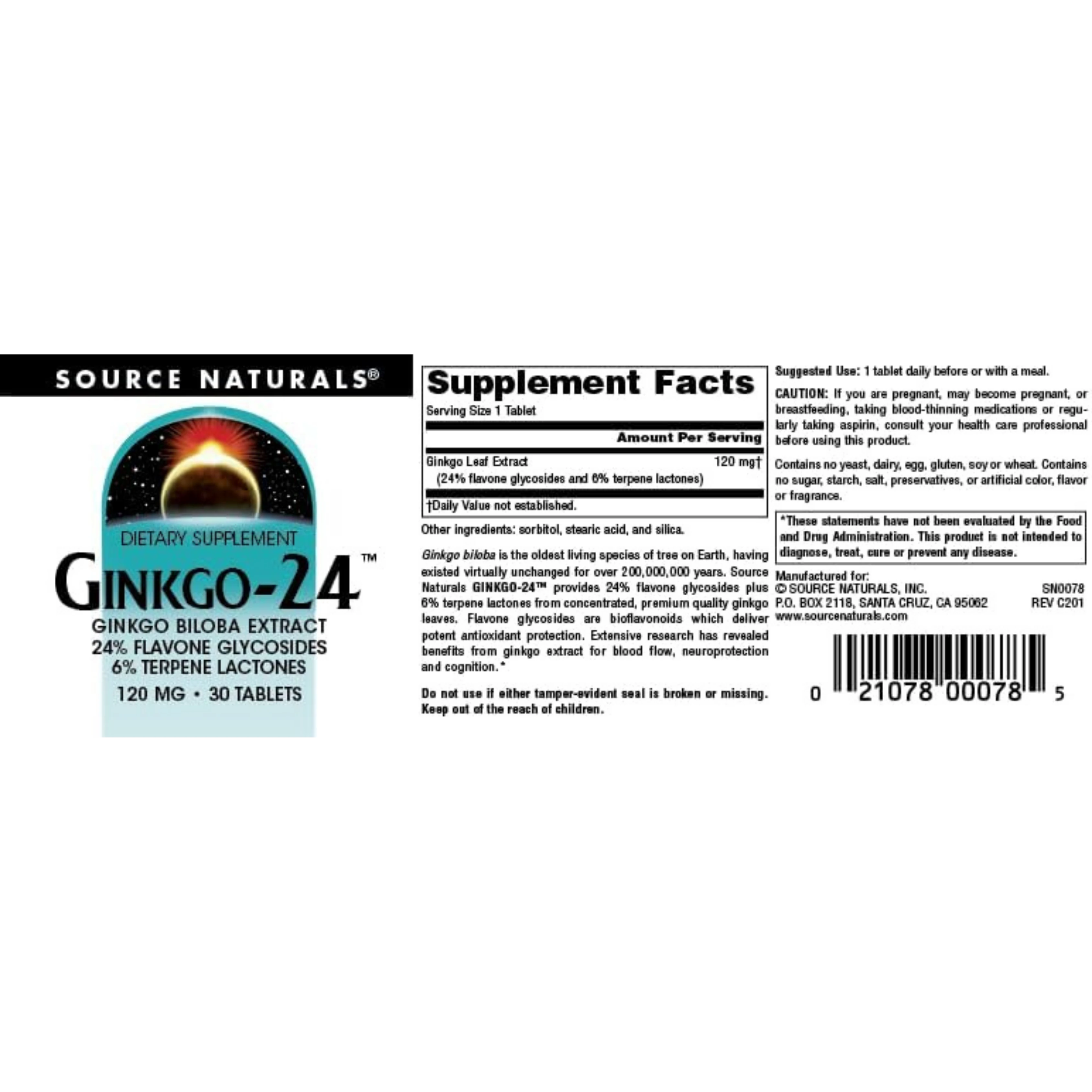 Source Naturals, Ginkgo-24, 120 Mg, 30 Tablets