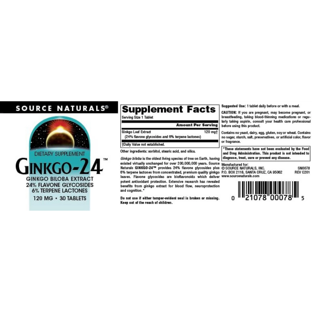 Source Naturals, Ginkgo-24, 120 Mg, 30 Tablets