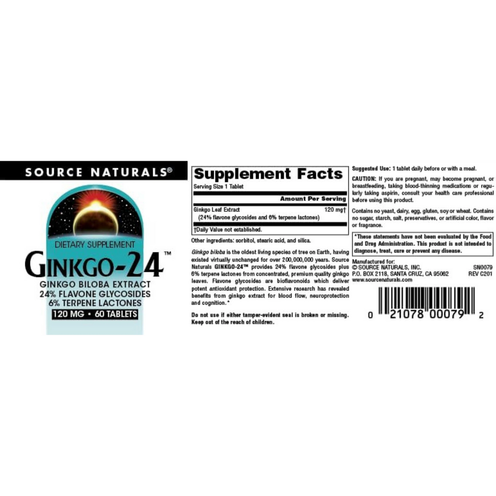 Source Naturals, Ginkgo-24, 120 Mg, 60 Tablets