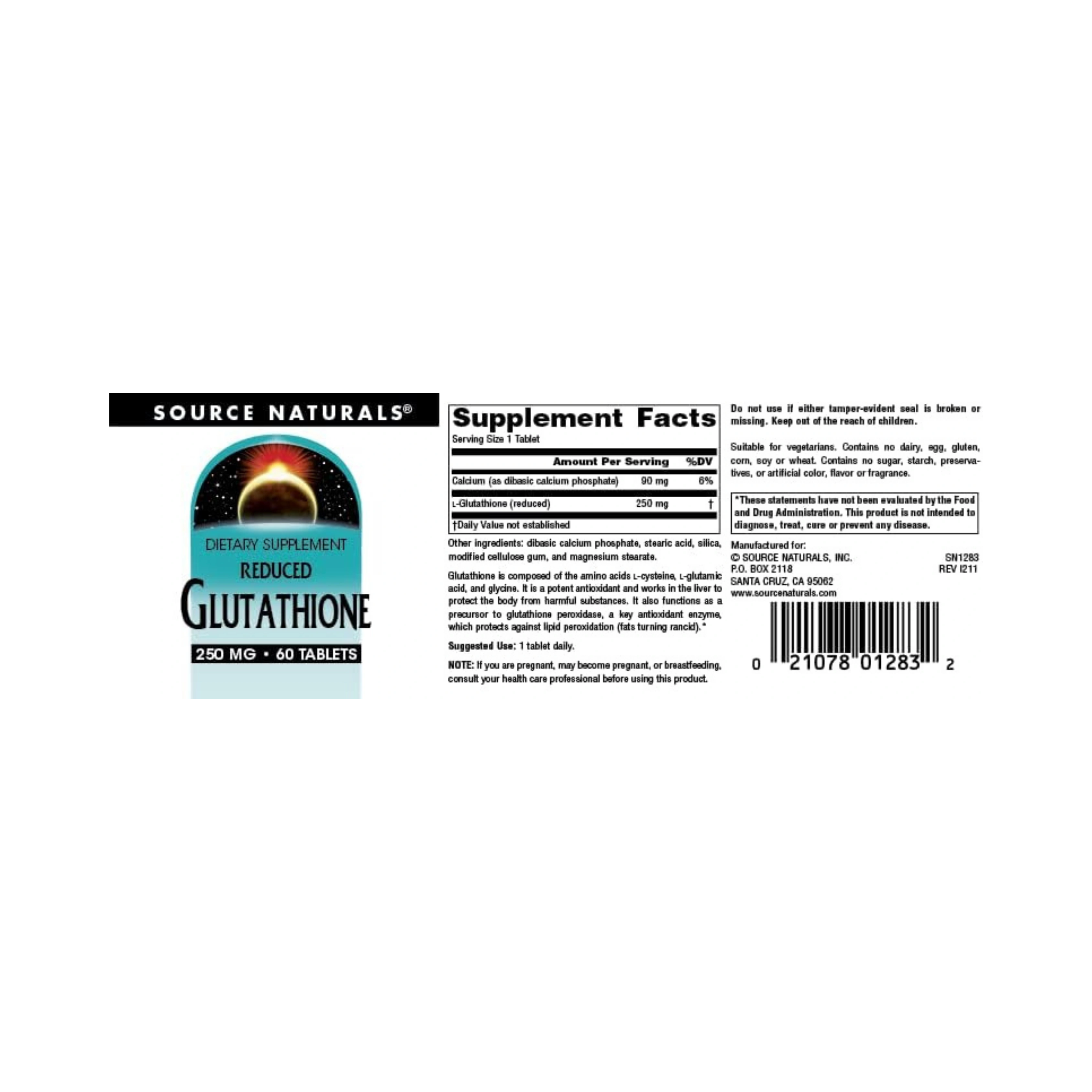 Source Naturals, Glutathione, Reduced, 250 Mg, 60 Tablets