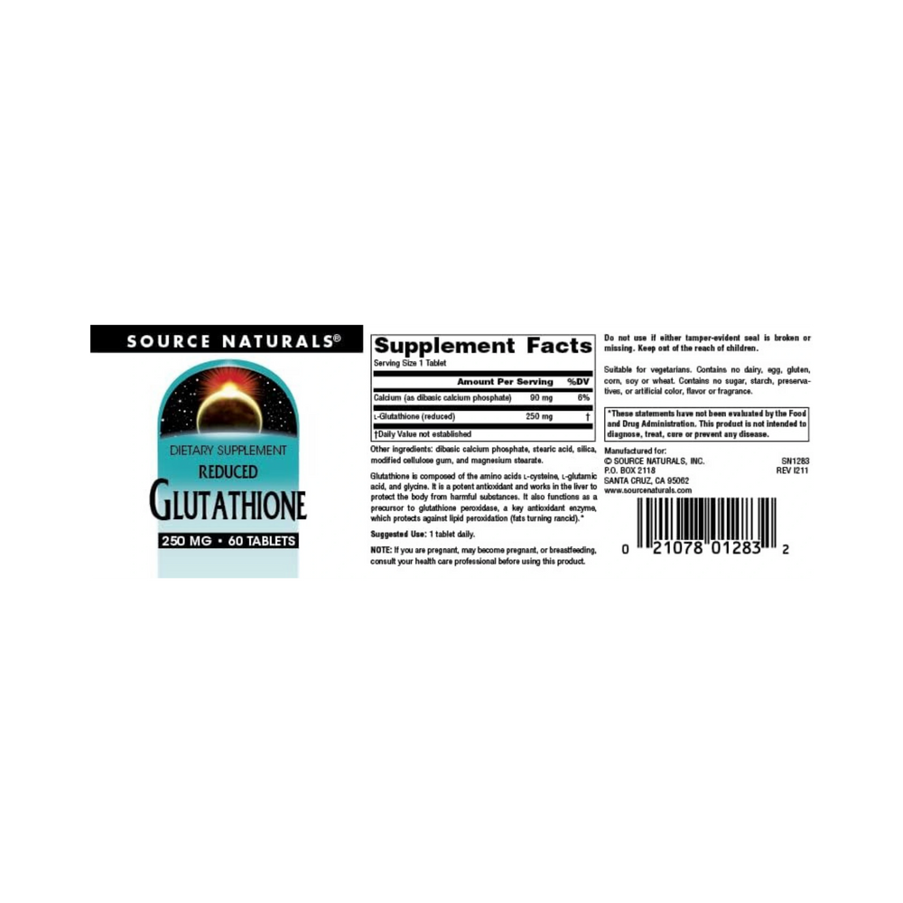 Source Naturals, Glutathione, Reduced, 250 Mg, 60 Tablets