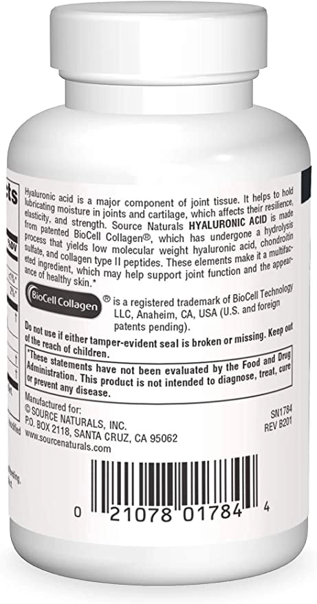 Source Naturals, Hyaluronic Acid 50mg (30, 60, 120) Tabs | Maple Herbs