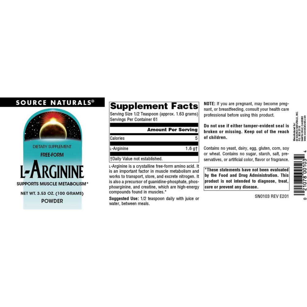 Source Naturals, L-Arginine Powder Supplement, 100 Grams