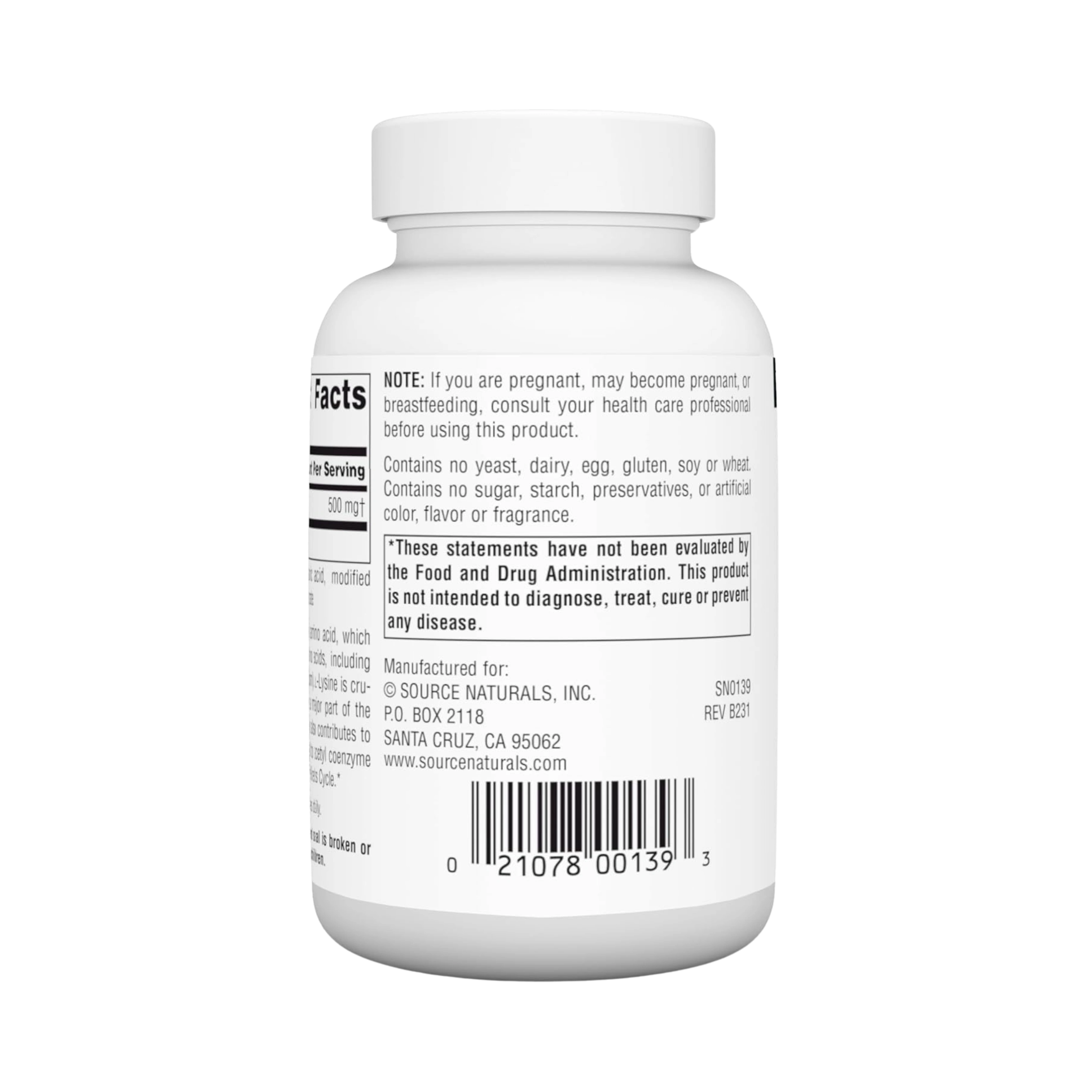 Source Naturals, L-Lysine, 500 Mg, 100 Tablets