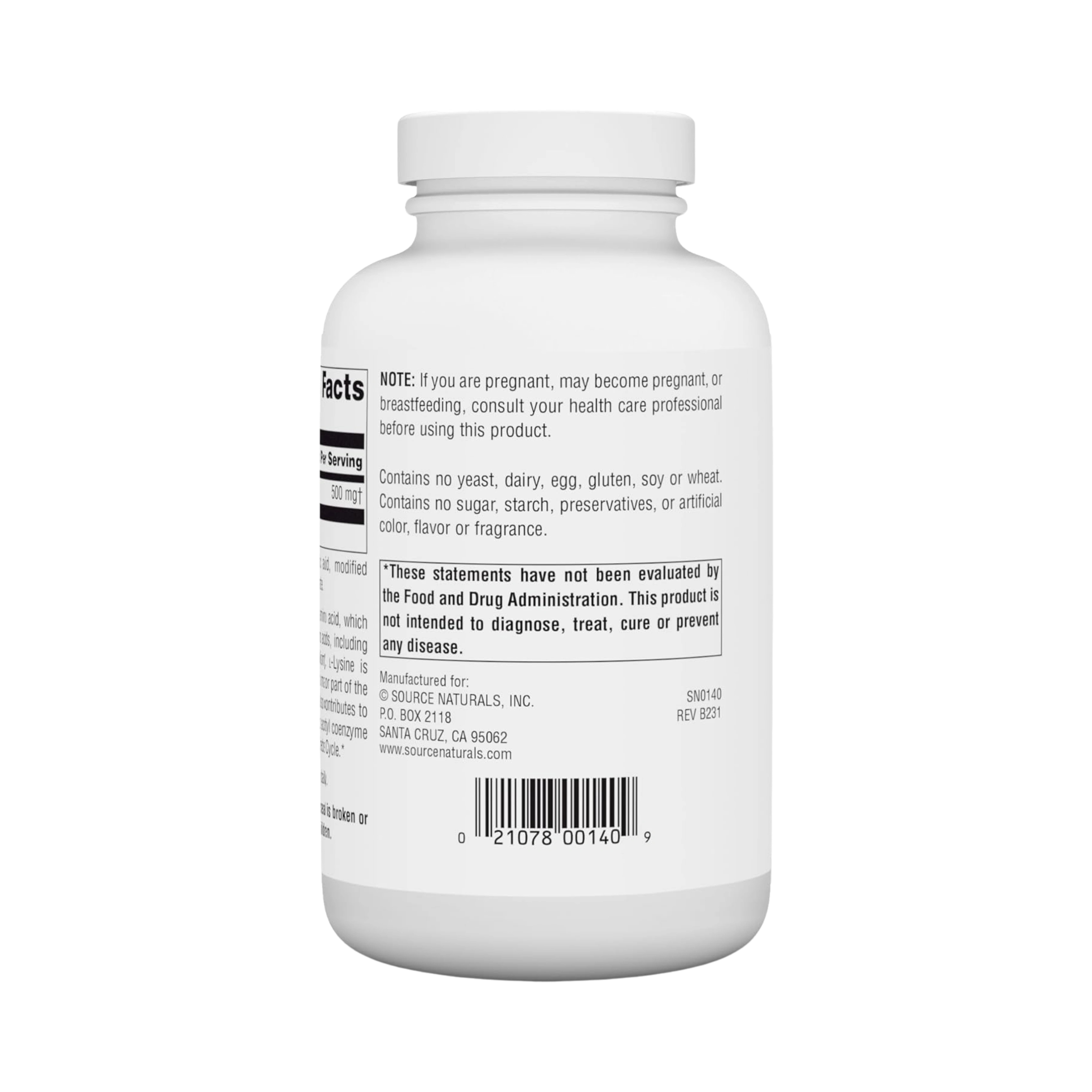 Source Naturals, L-Lysine, 500 Mg, 250 Tablets