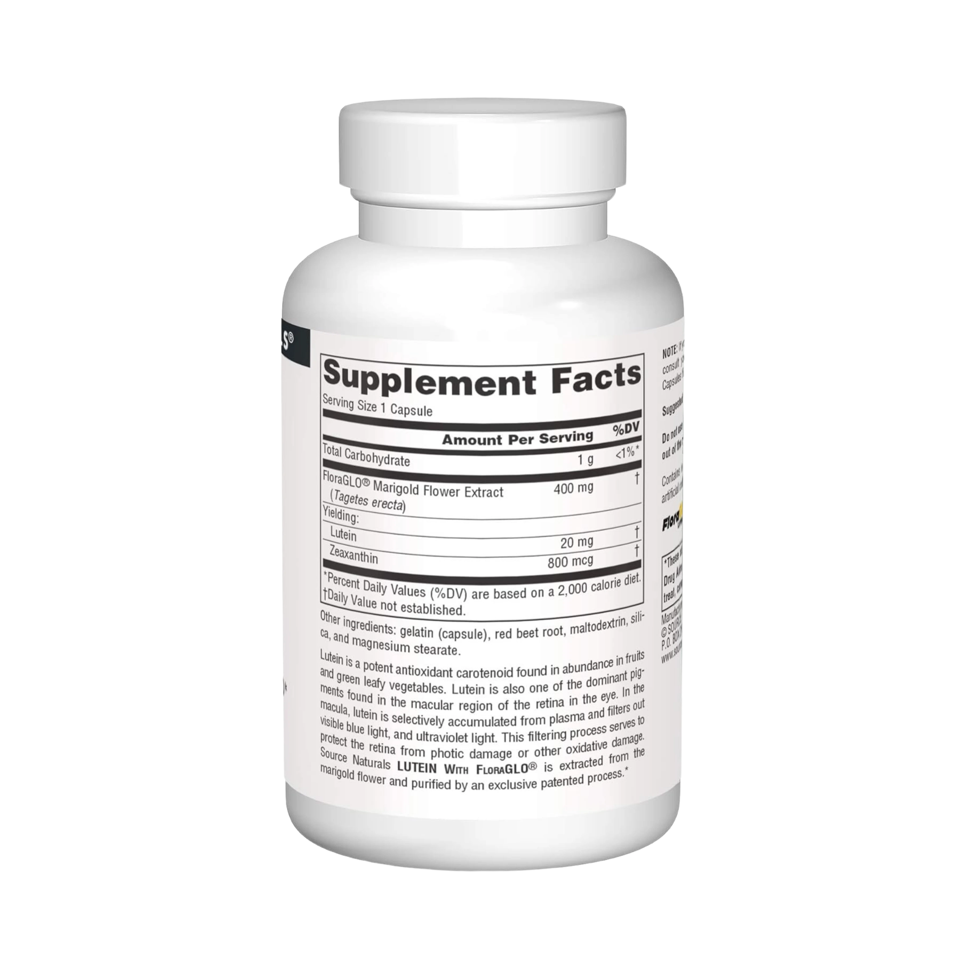 Source Naturals, Lutein with FloraGLO, 20 Mg, 60 Capsules