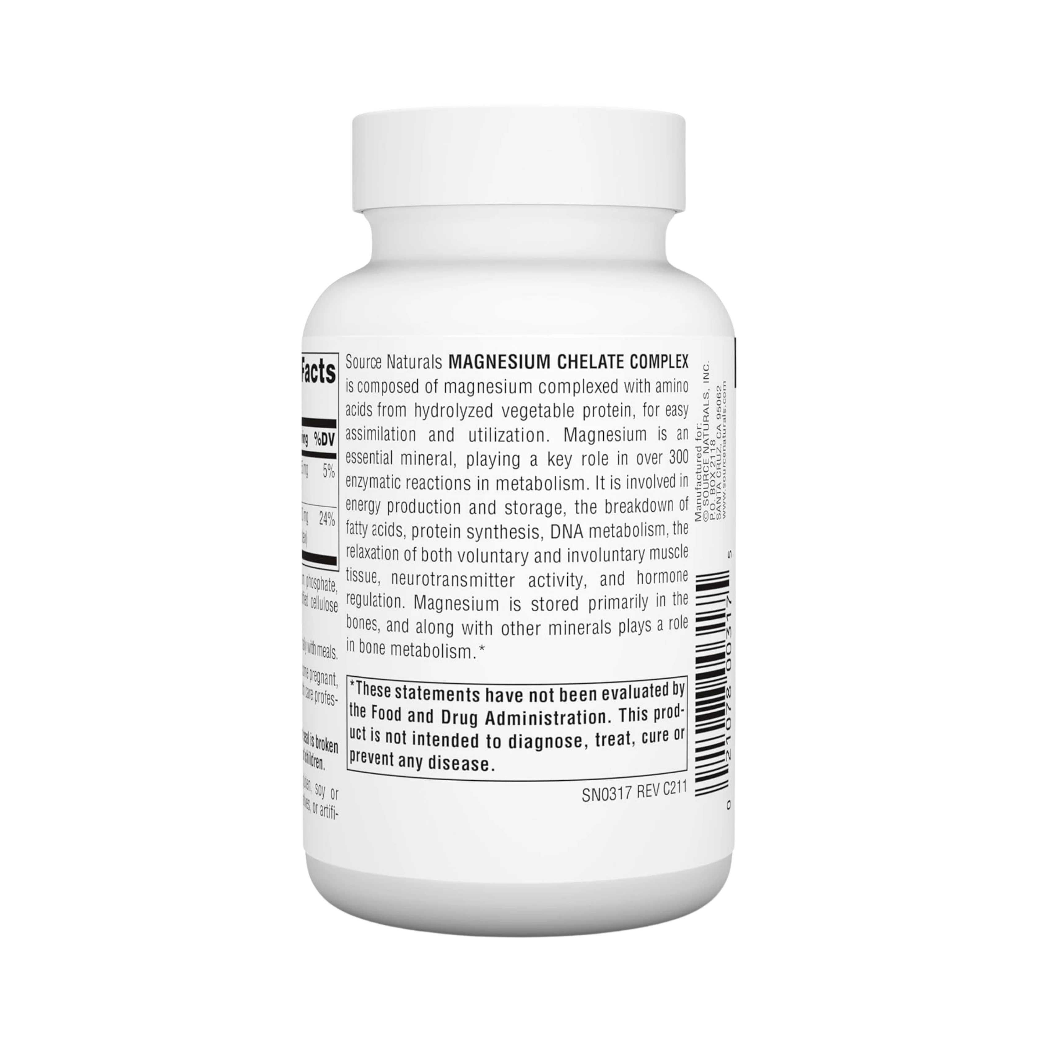 Source Naturals, Magnesium Chelate Complex, 100 Tablets