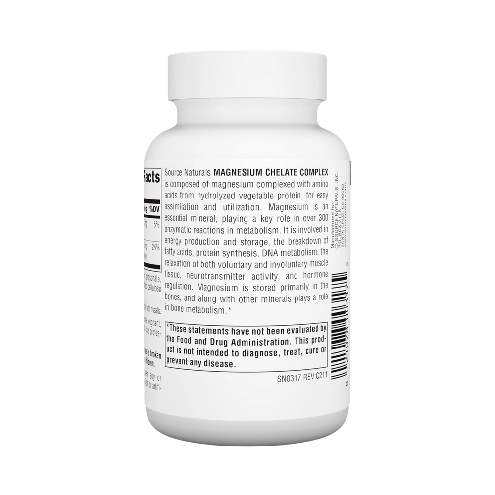 Source Naturals, Magnesium Chelate Complex, 100 Tablets