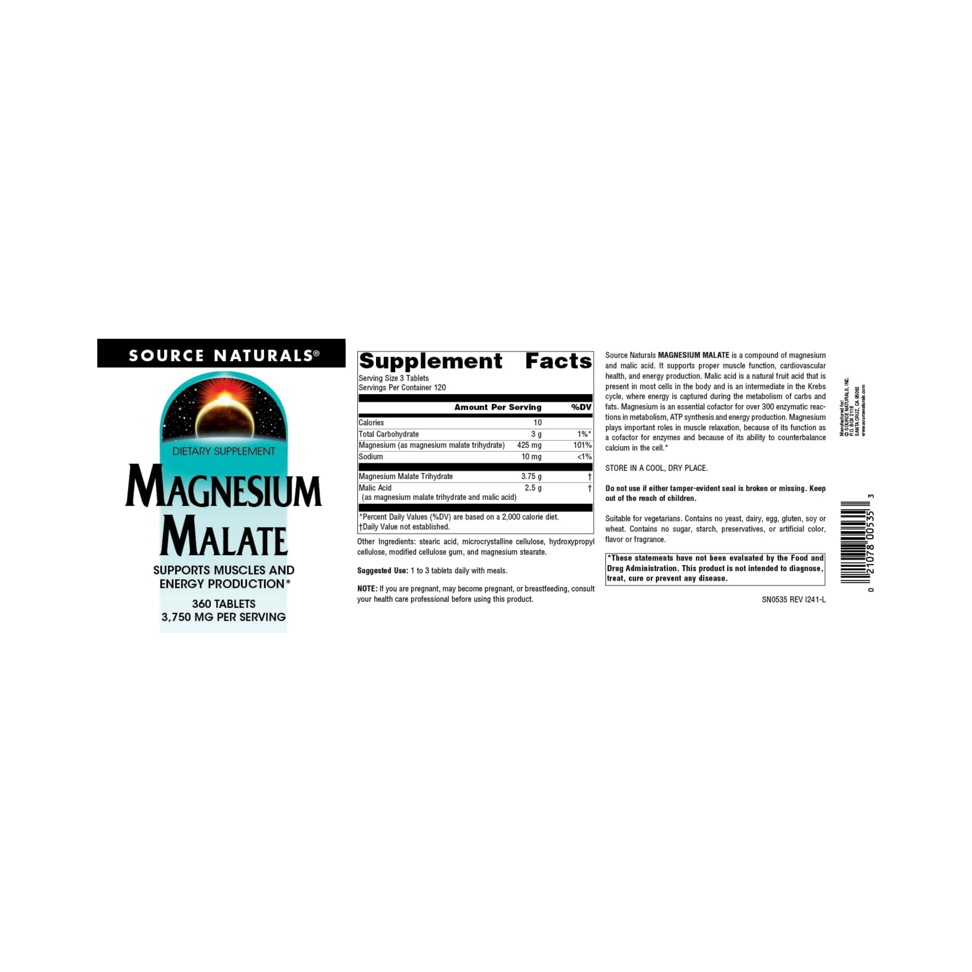 Source Naturals, Magnesium Malate, 1250 Mg, 360 Tablets