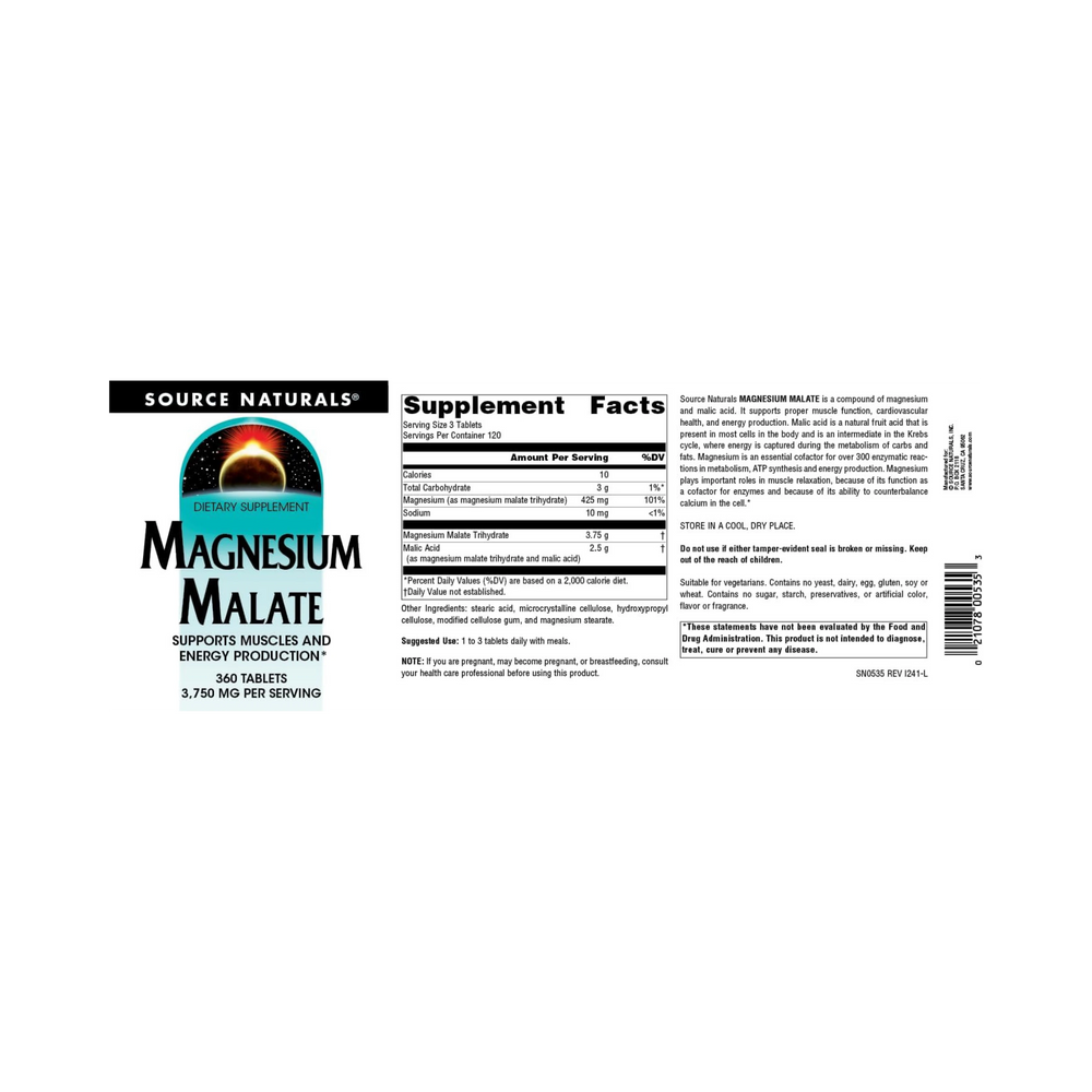 Source Naturals, Magnesium Malate, 1250 Mg, 360 Tablets
