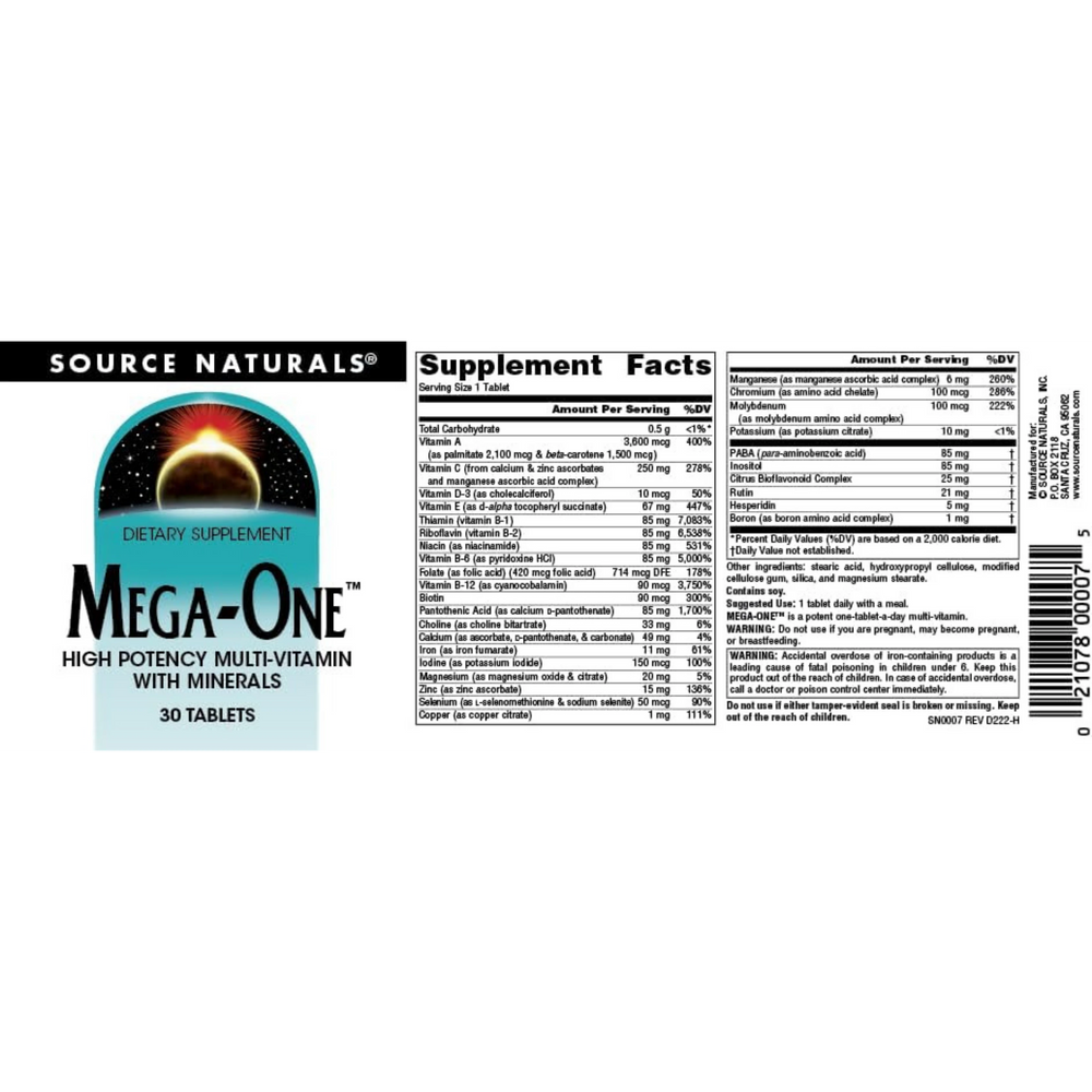 Source Naturals, Mega-One Multi-Vitamin with Minerals, 30 Tablets