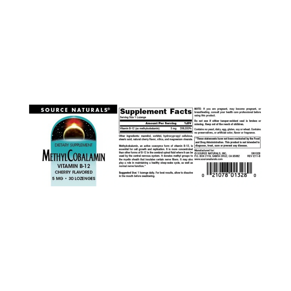 Source Naturals, MethylCobalamin, 5 Mg Cherry, 30 Lozenge