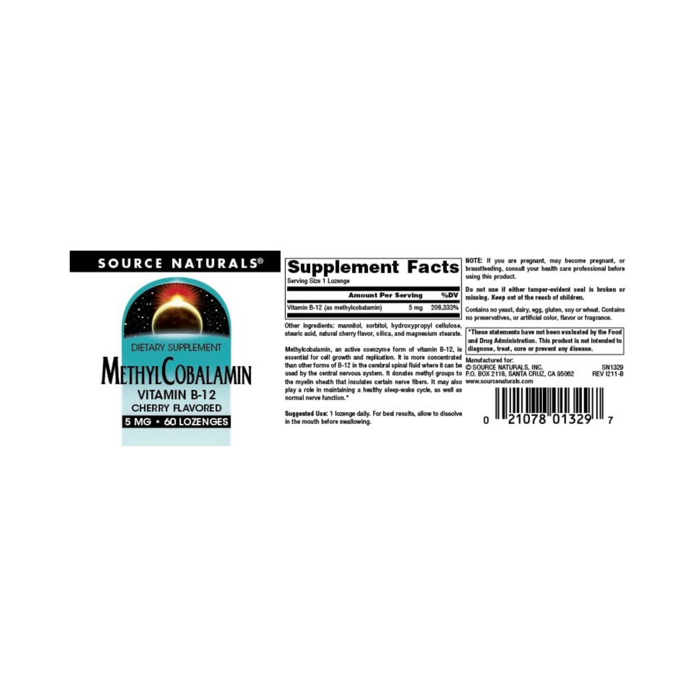 Source Naturals, MethylCobalamin, 5 Mg Cherry, 60 Lozenge
