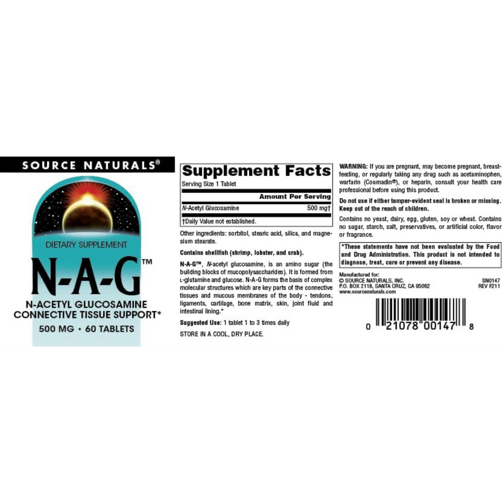 Source Naturals, N-A-G, 500 Mg, 60 Tablets